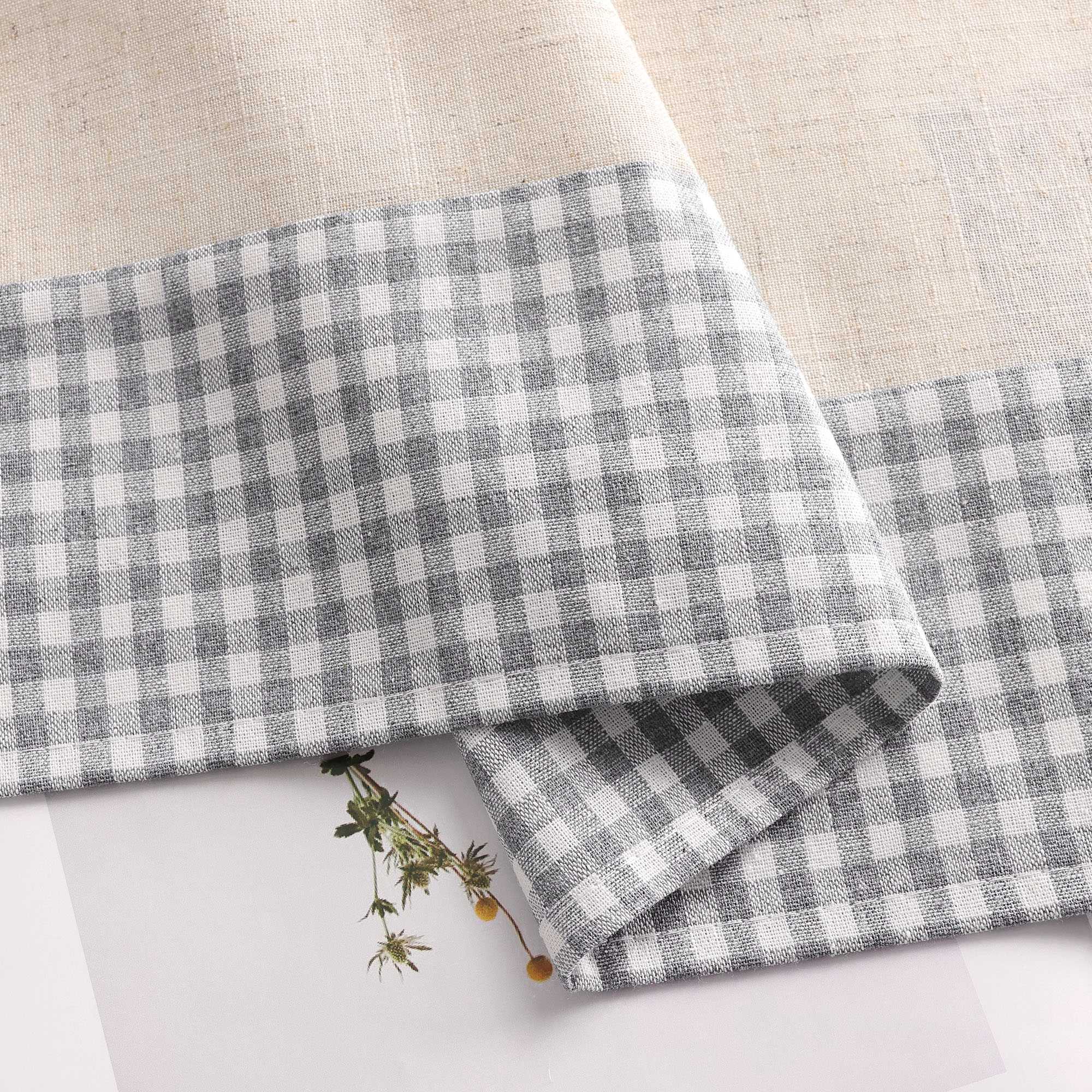 Scheibengardine mit Schlaufen karierte Bistrogardinen Leinen Küche Vorhang Halbtransparent