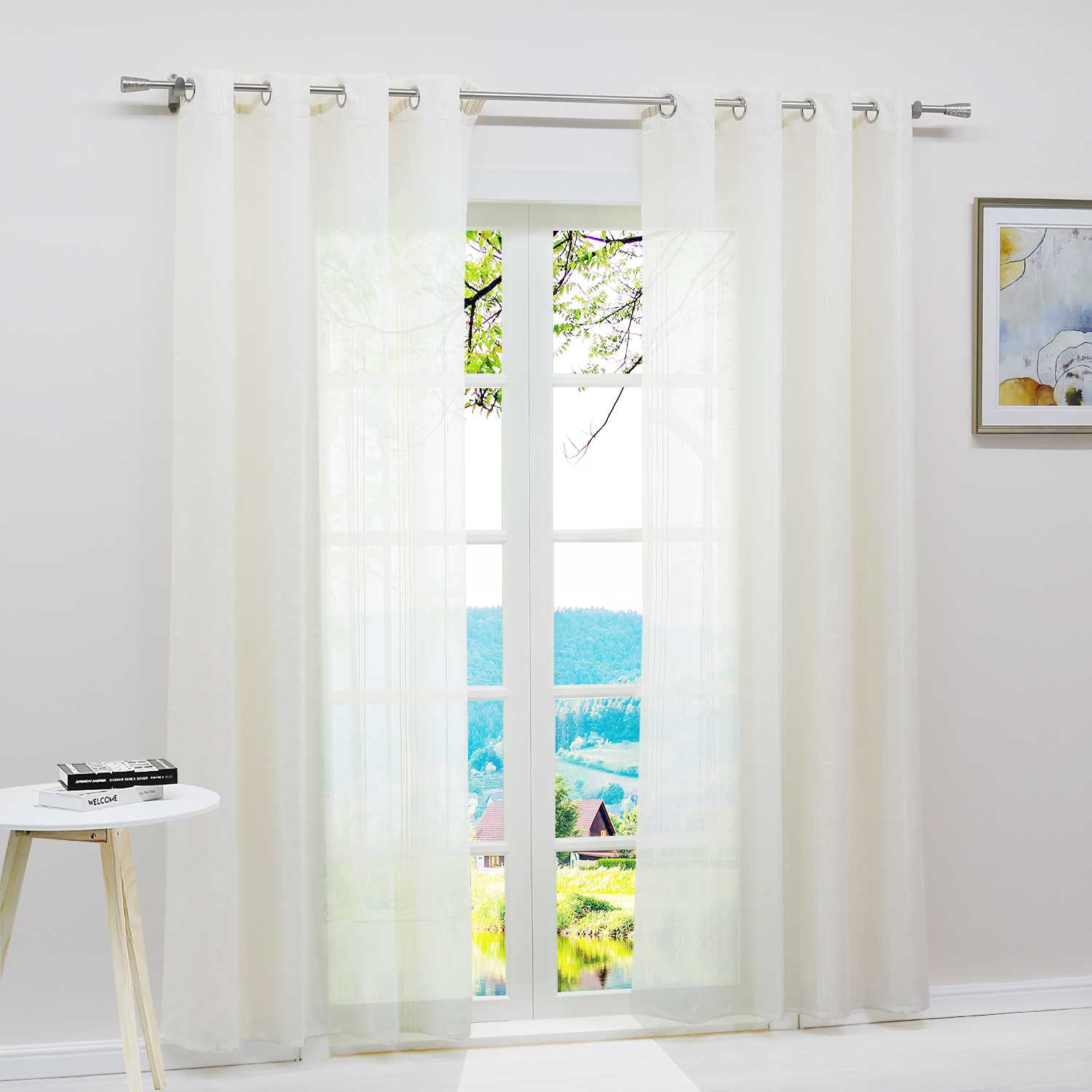 Vorhang 2er Set Voile Gardinen mit vertikalen Streifen Modern Transparent Schlafzimmer Wohnzimmer 2 Stück