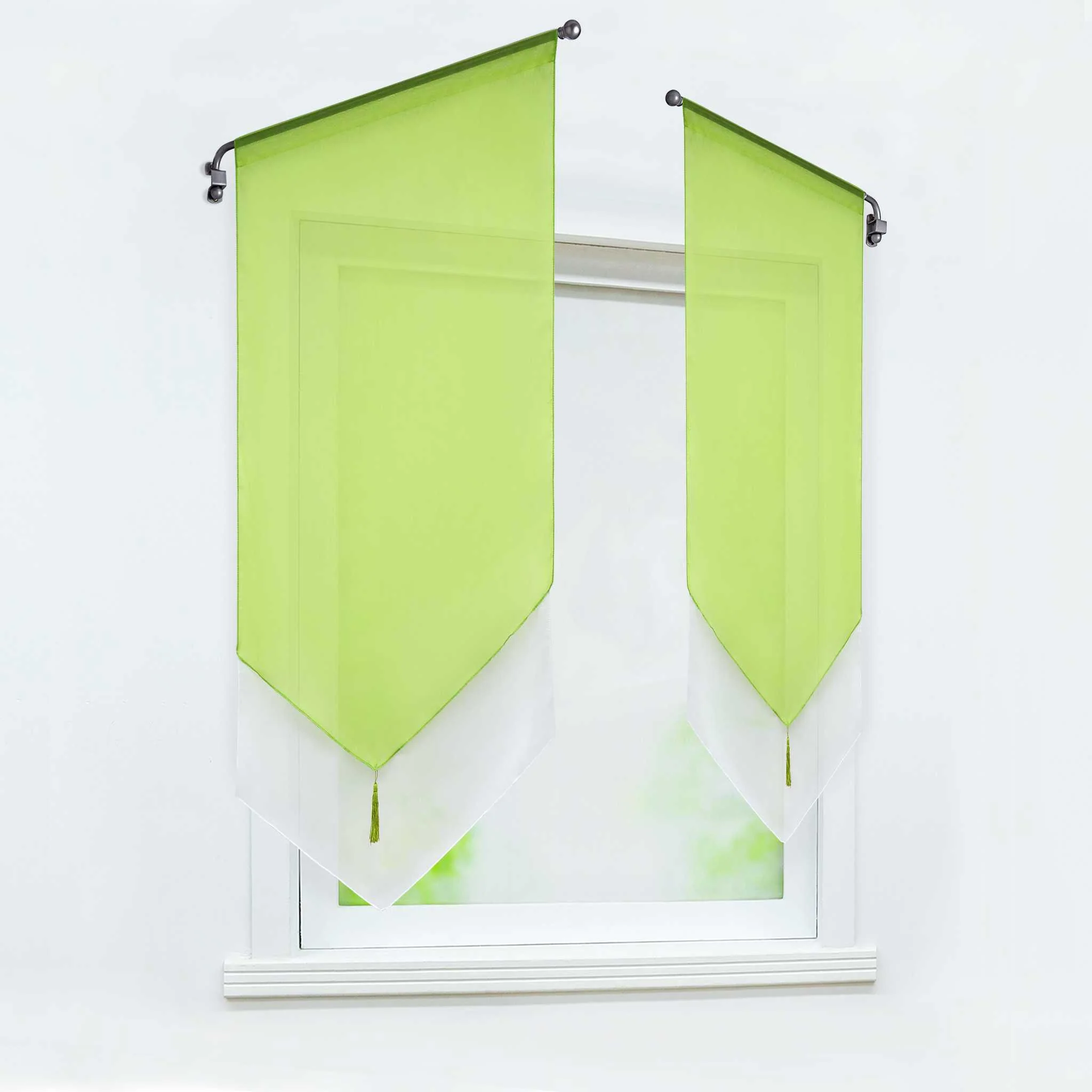 Scheibengardine durch Tunnelzug Voile Bistrogardinen mit Quaste Kurzstore Doppelte Vorhänge Halbtransparent 1 Stück