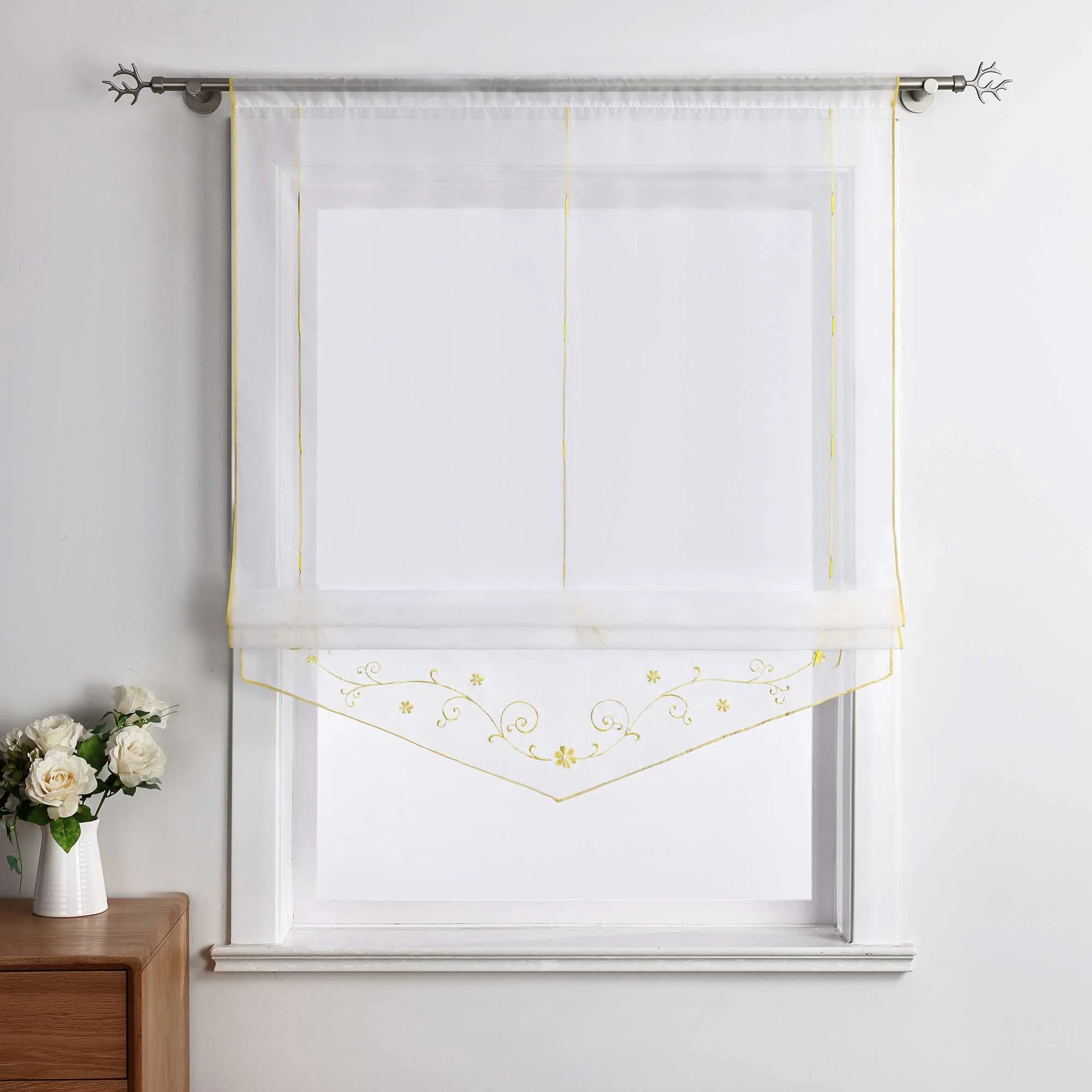 Raffrollo durch Strangendurchzug mit Blumenmuster Modern Transparent 1 Stück