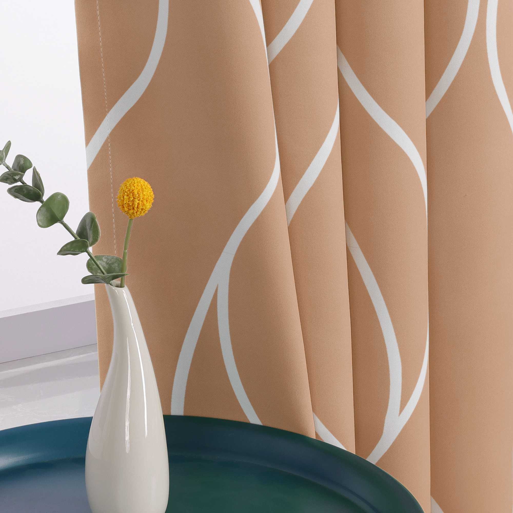 Verdunkelungsvorhänge Ösenschal mit Wellenmuster Blickdichte Landhaus Schlafzimmer  1 St.