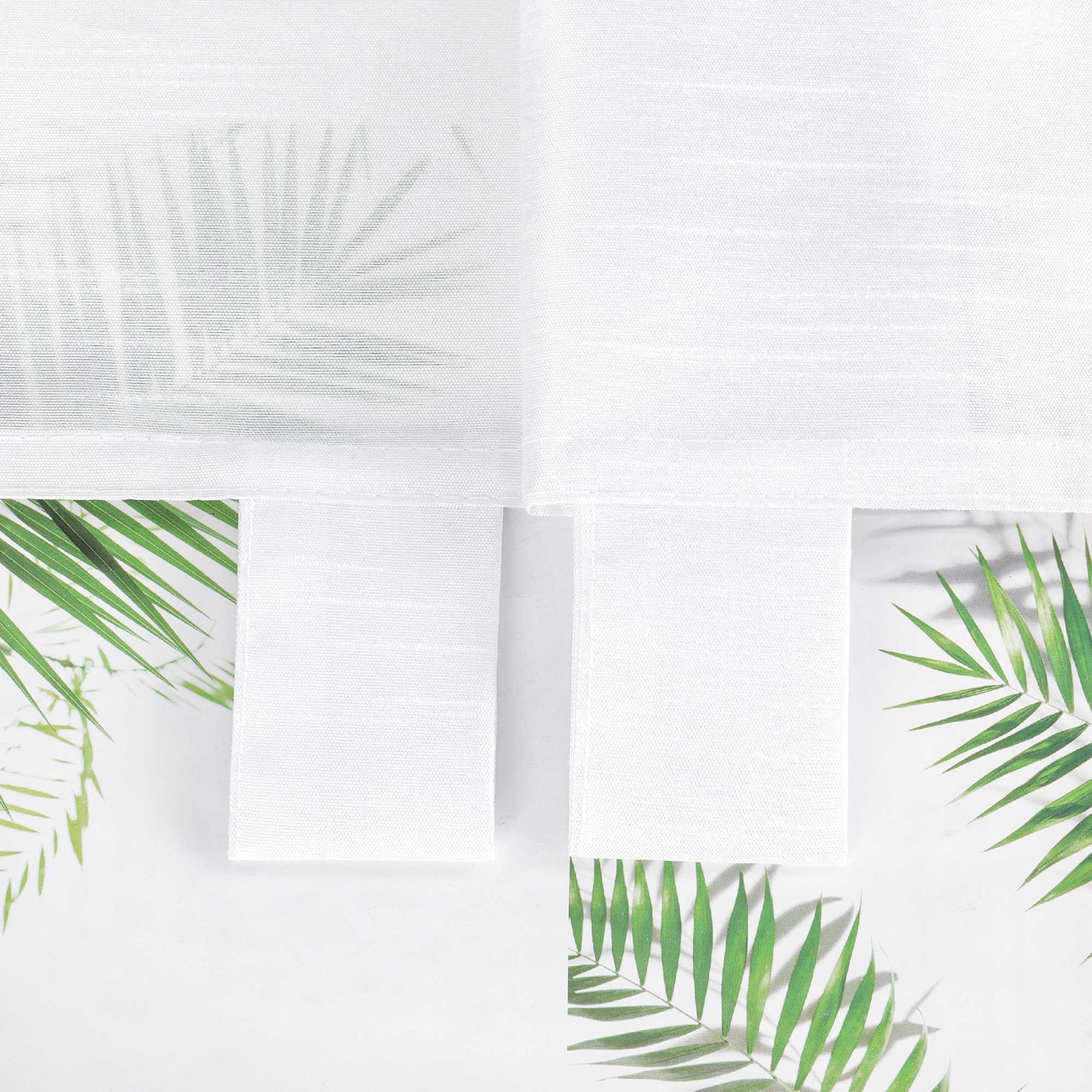 Halbtransparente kurze Gardine modern mit Leinenstruktur und Spitzenborte