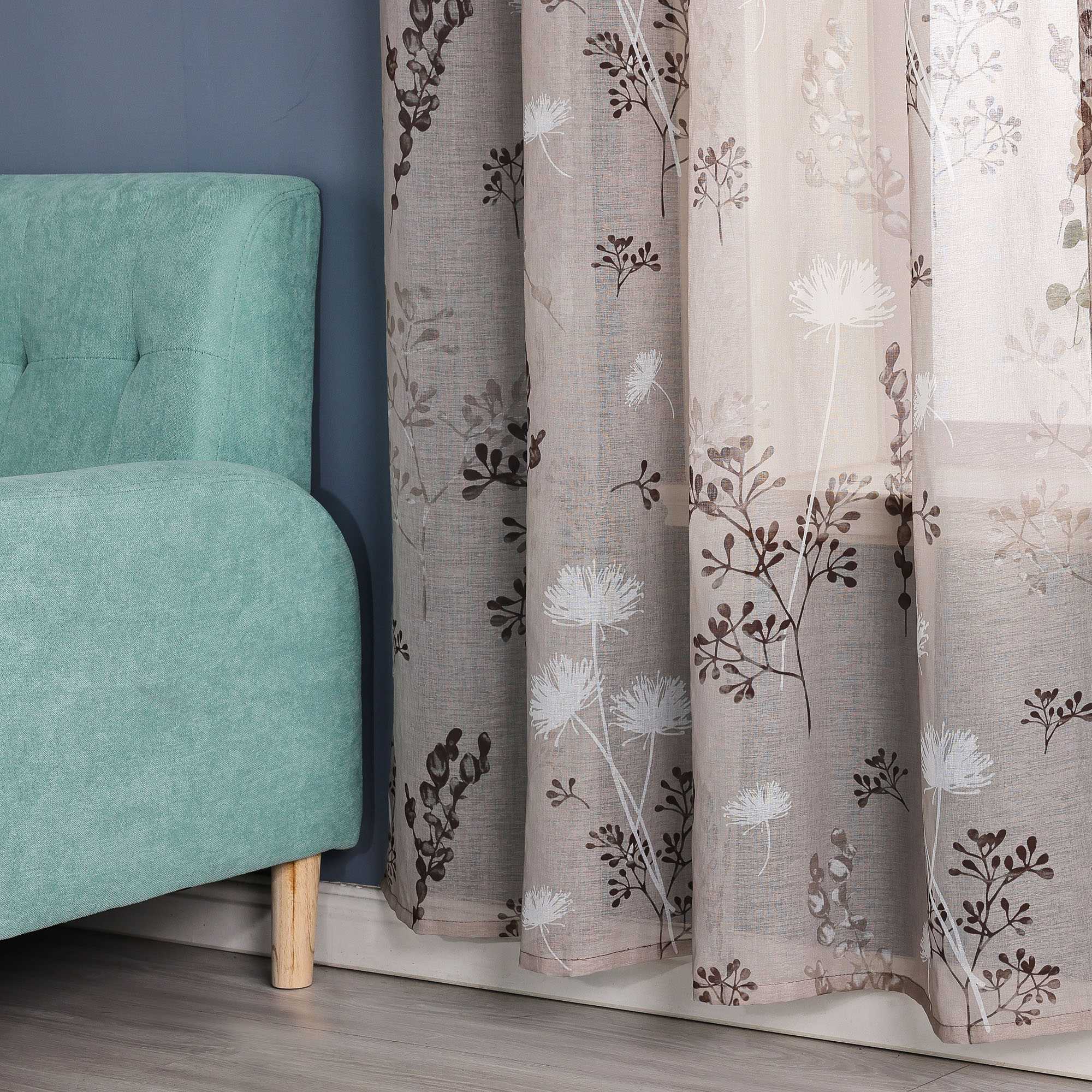 Vorhang mit Schlaufen modern Voile Gardine mit botanischen Mustern Vorhänge Transparent Schlafzimmer Wohnzimmer 1 Stück