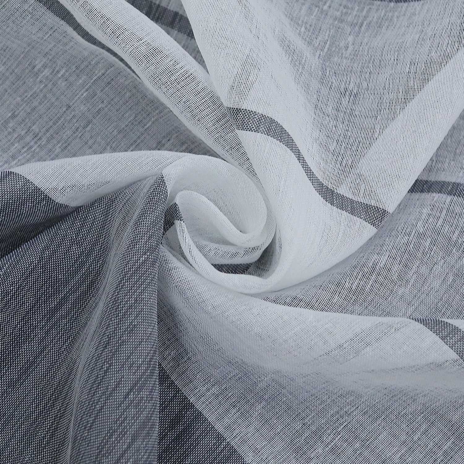 Scheibengardine durch Stangendurchzug zusammenziehbar weiße Streifenmuster halbtransparent 1 Stück