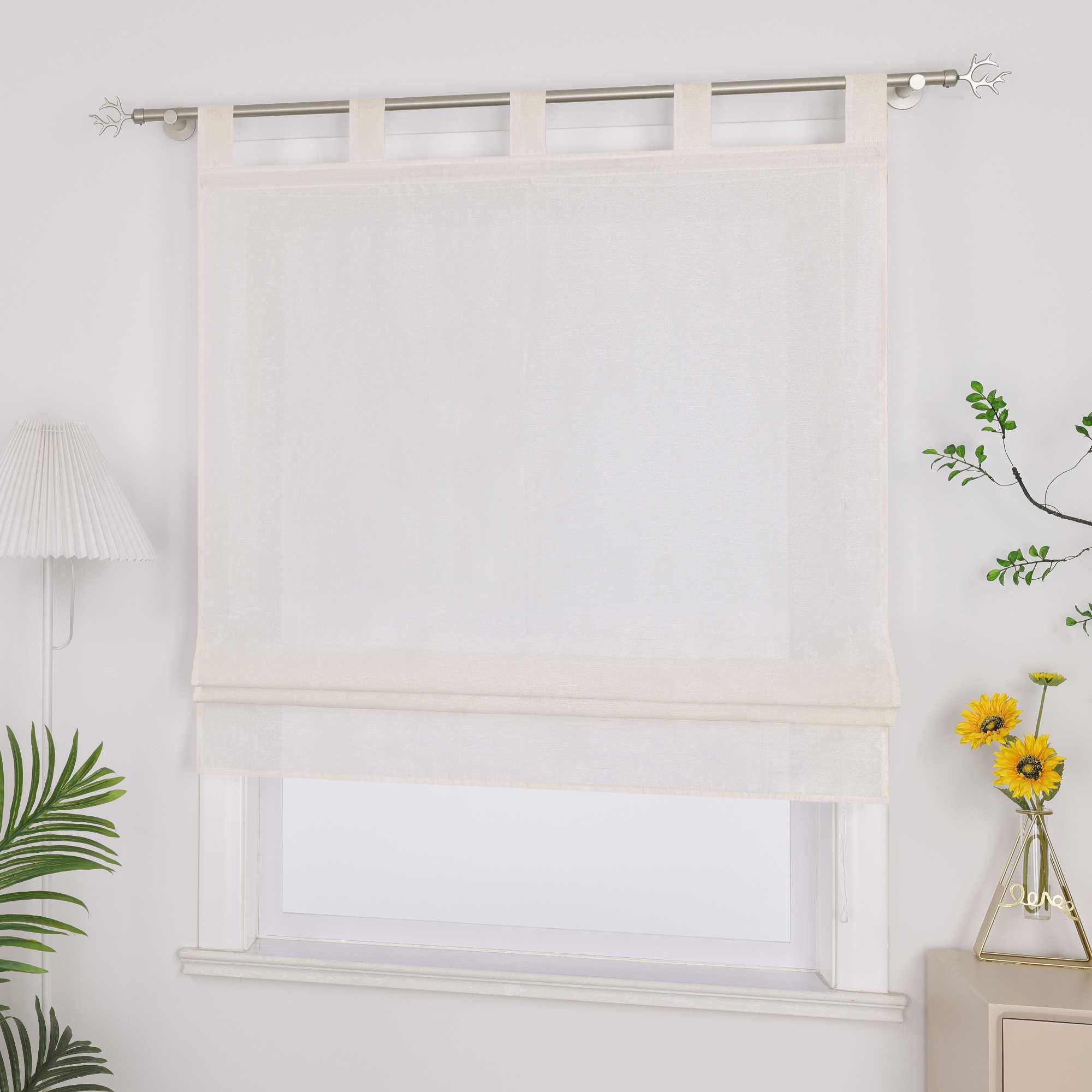 Raffrollo mit Schlaufen Raffgardinen Küche Gardinen Vorhänge Bändchenrollo Wohnzimmer Uni 1 Stück