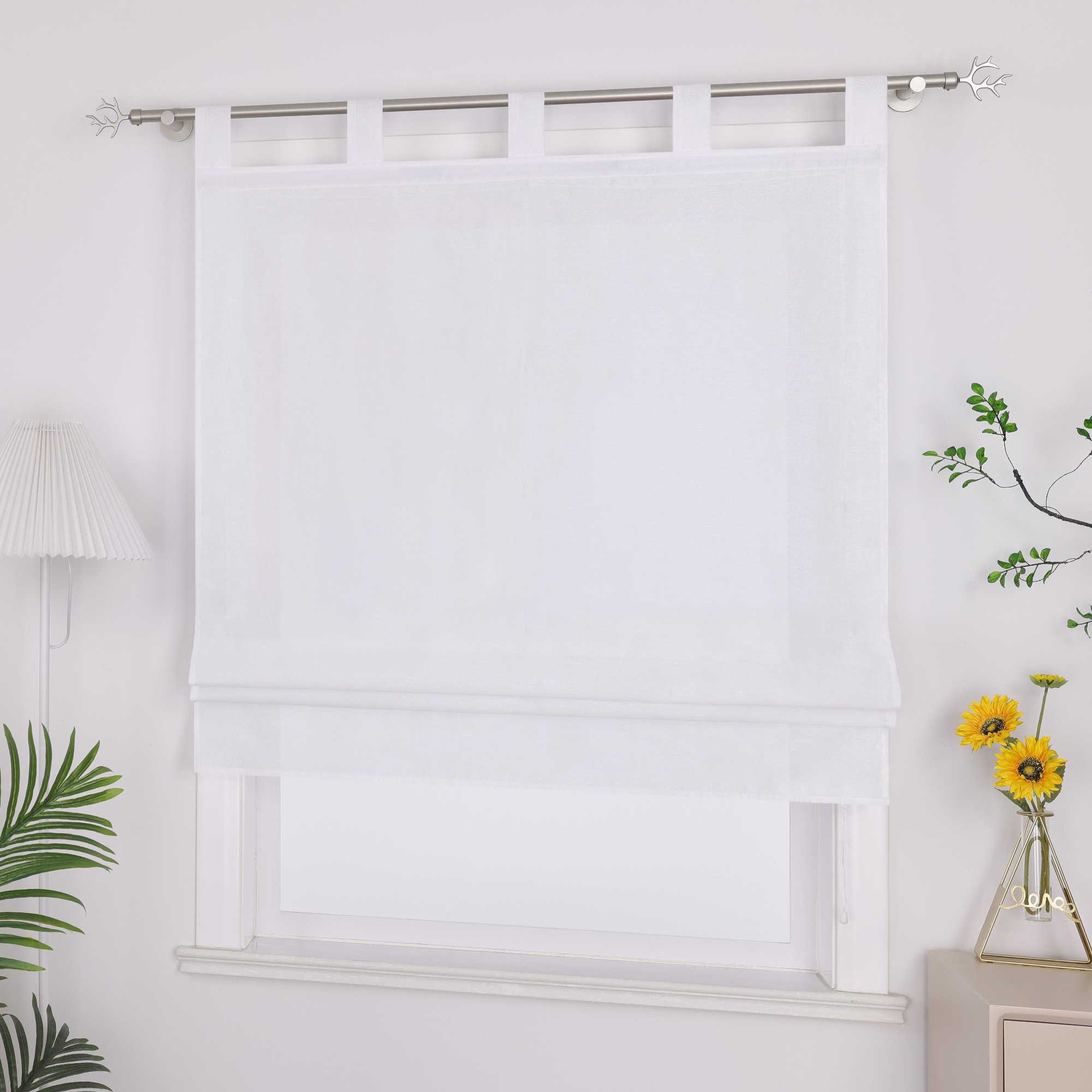 Raffrollo mit Schlaufen Raffgardinen Küche Gardinen Vorhänge Bändchenrollo Wohnzimmer Uni 1 Stück