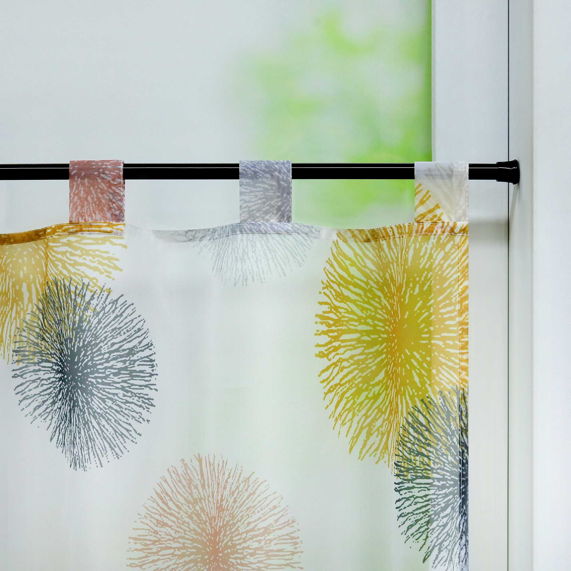 Scheibengardine Schlaufengardine mit Feuerwerksmuster Feriendeko halbtransparent Pflegeleicht Lichtdurchlässig 1 stück
