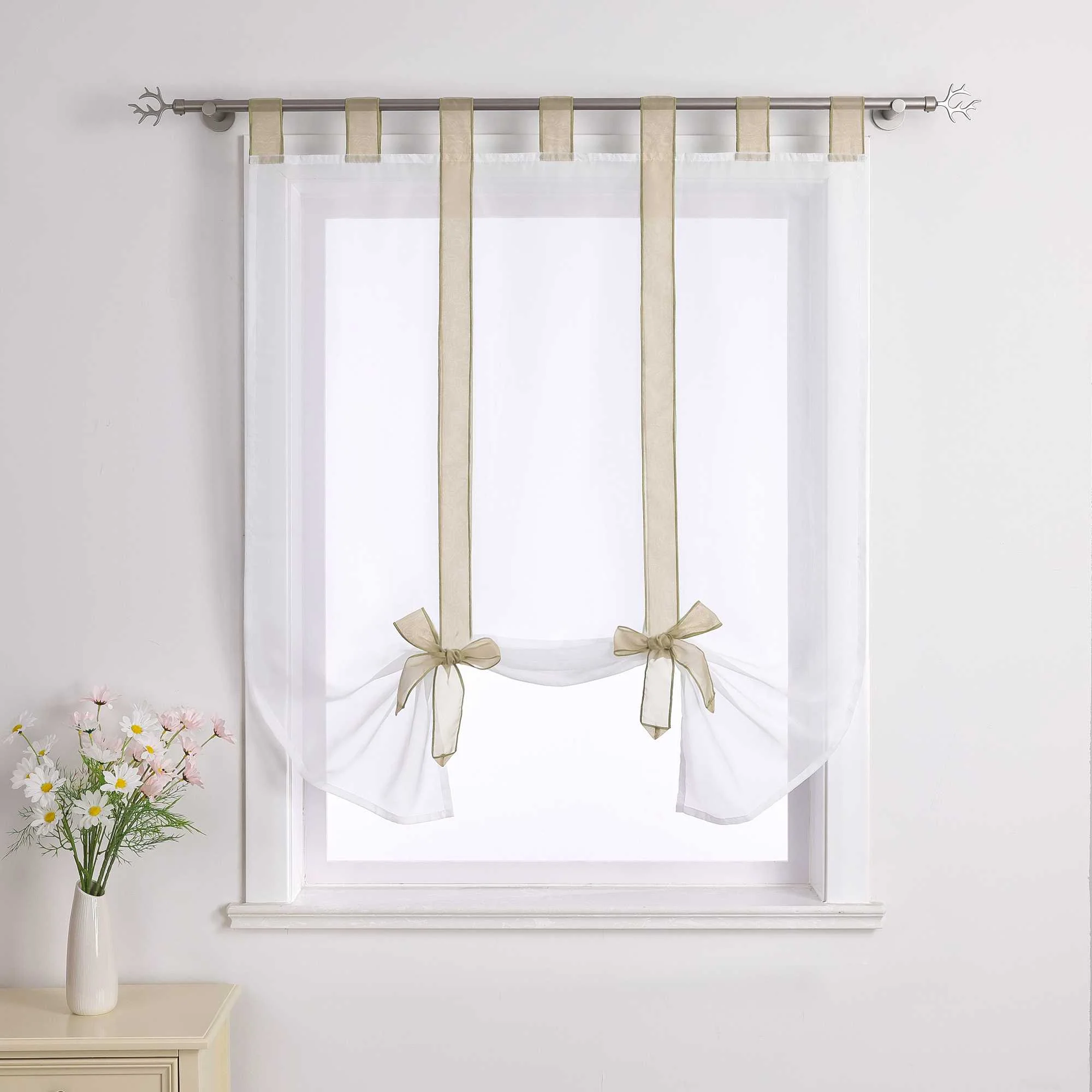 Rollos Schlaufengardine mit Schleifendesign transparent hochziehbar Fensterdeko 1 Stück