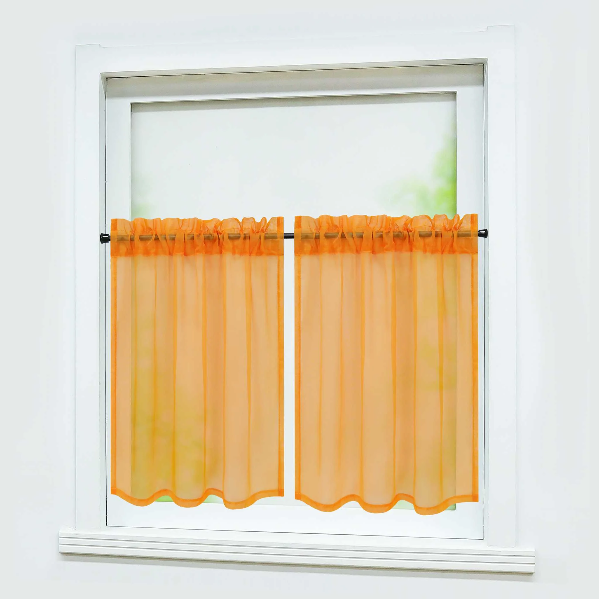 Scheibegardine durch Stangendurchzug zusammenziehbar Transparent Unifarbe Luftdurchlässig zusammenziehbar 2 Stück
