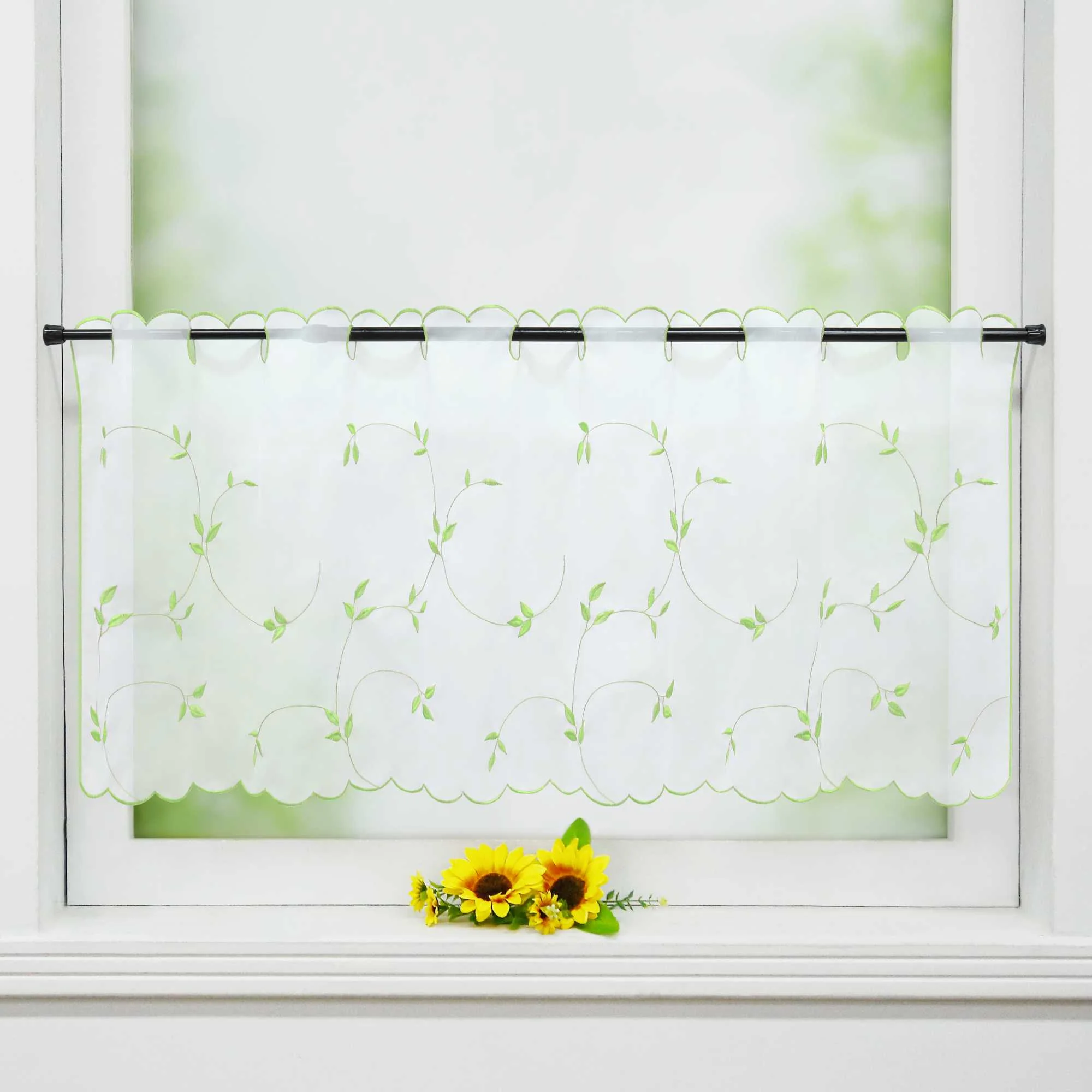 Scheibengardinen Voile Bistrogardinen mit Blattstickerei Transparent Bestickte Küche Kurzstores