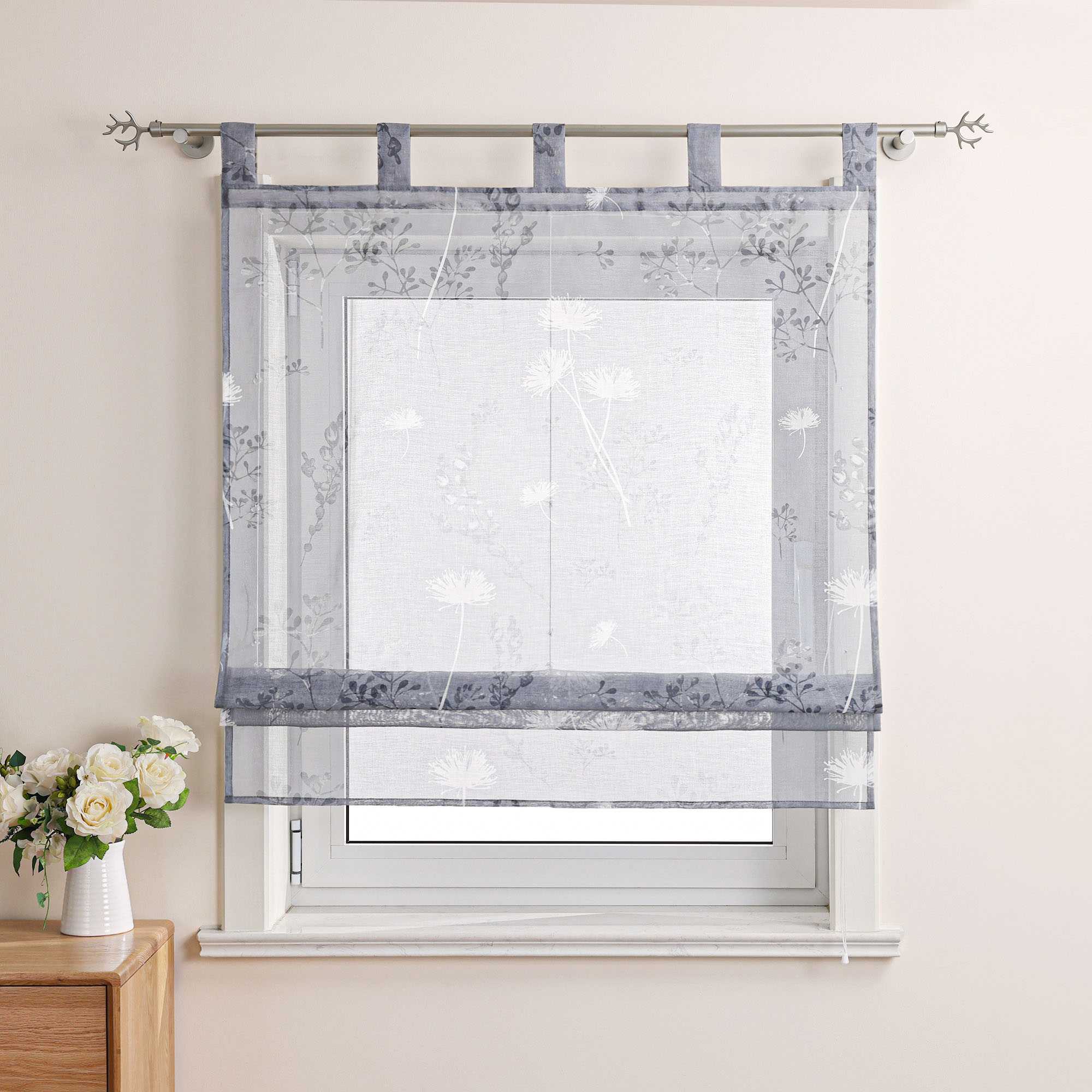 Raffrollo mit Schlaufen Voile Gardinen Landhaus Küche Raffgardinen Schlaufenrollo Transparent