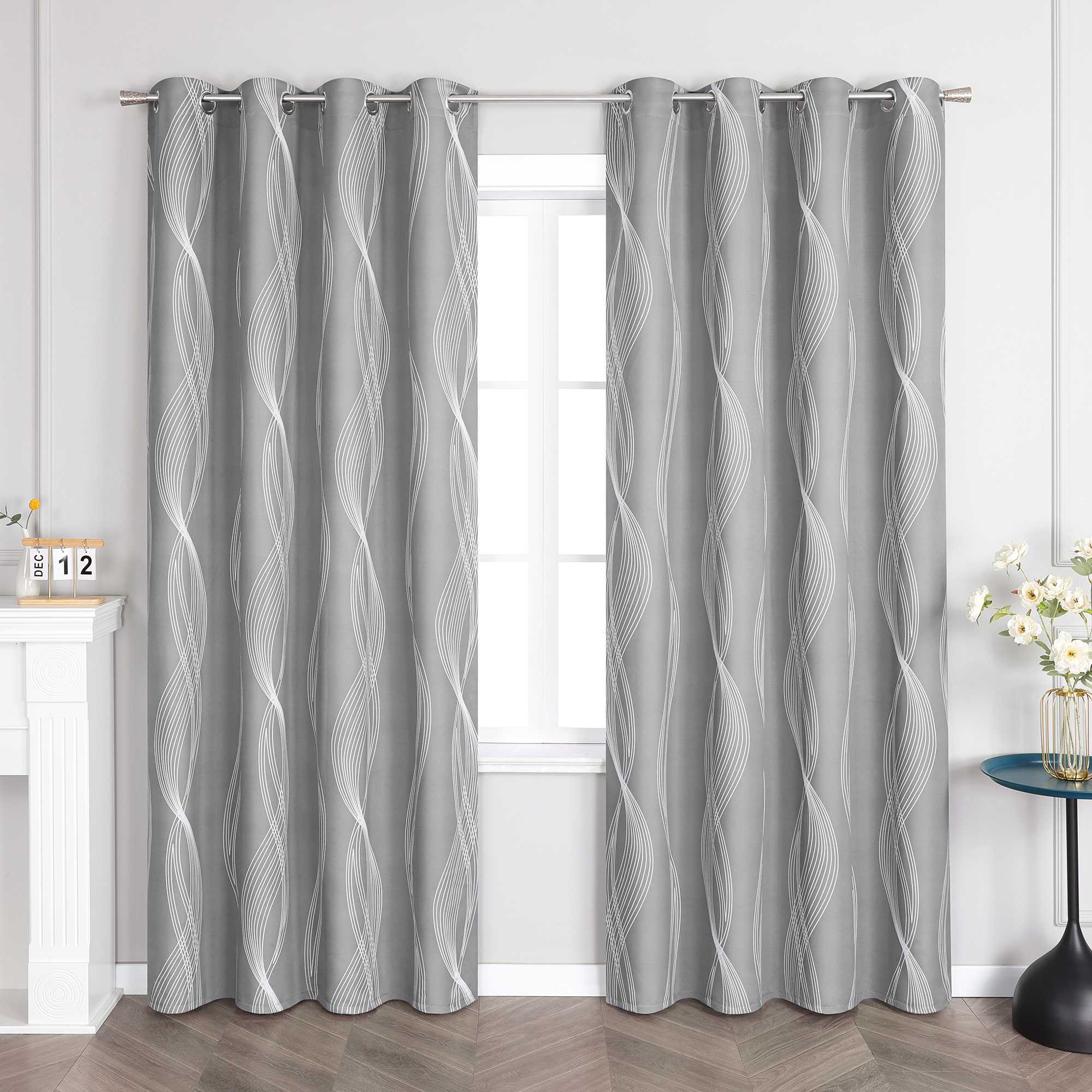 Verdunkelungsvorhänge Ösenschal Blickdichte Gardinen Modern Thermovorhang Wohnzimmer mit Wasserwellenmuster 1 Stück