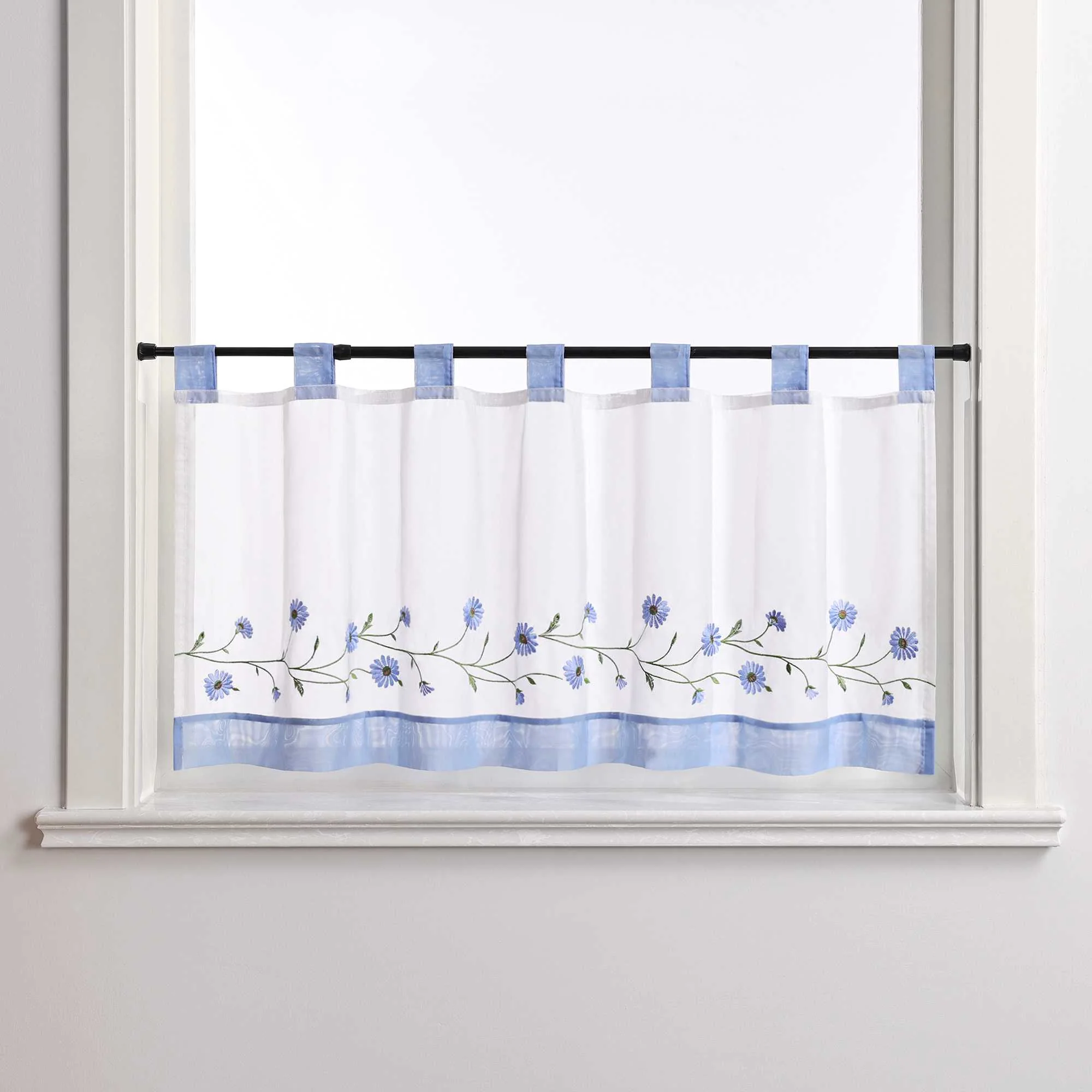 Scheibengardinen Bistrogardine Schlaufen Küche Gardinen Landhausstil Transparent Kurzstores mit kleiner Gänseblümchen-Stickerei