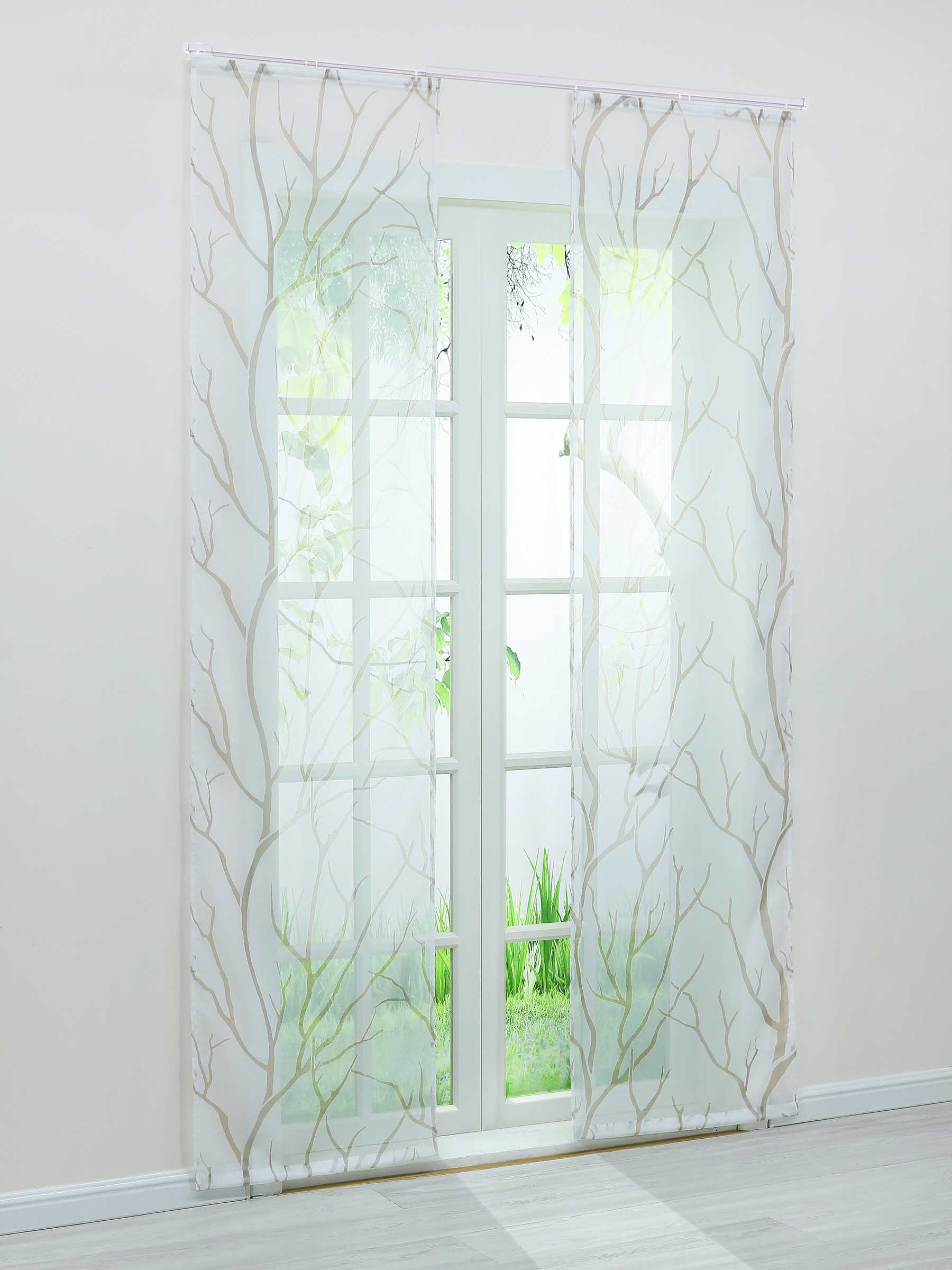 Halbtransparente Schiebegardinen Klettbandschal mit Zweigmuster Lichtdurchlässig 2 er Set