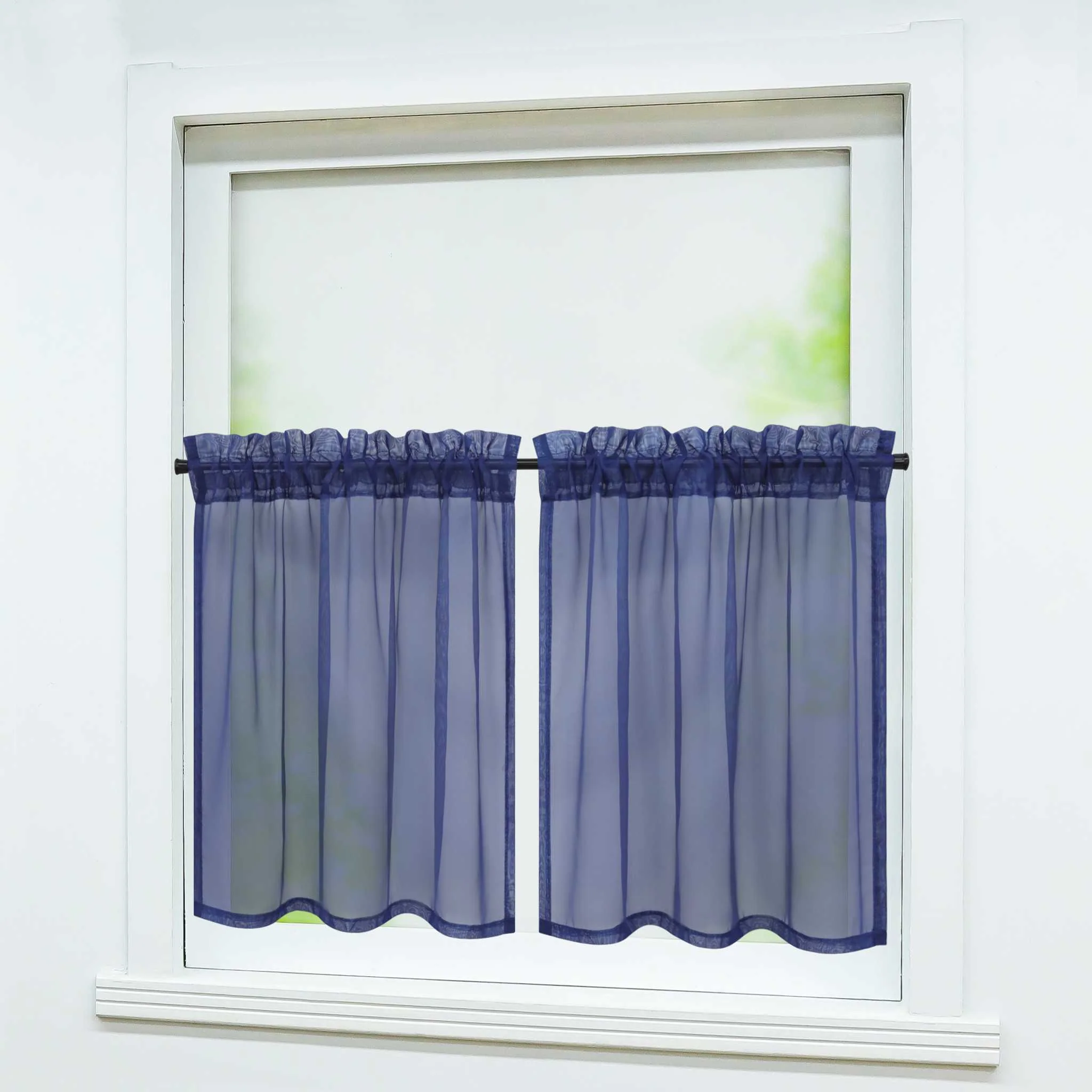 Scheibegardine durch Stangendurchzug zusammenziehbar Transparent Unifarbe Luftdurchlässig zusammenziehbar 2 Stück