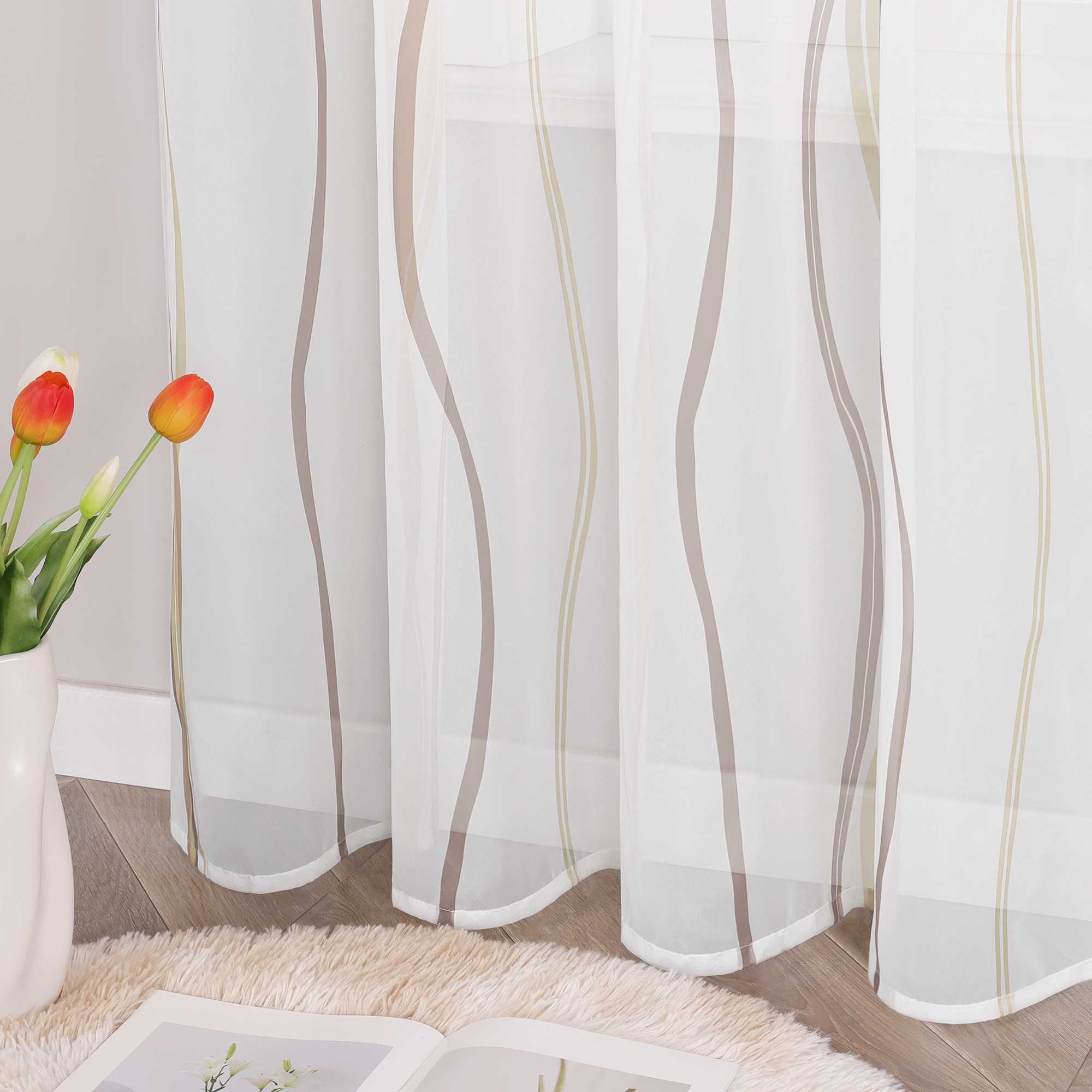 Vorhang Kräuselband aus Polyester mit bunten Wellenmustern tranparent 1 stück