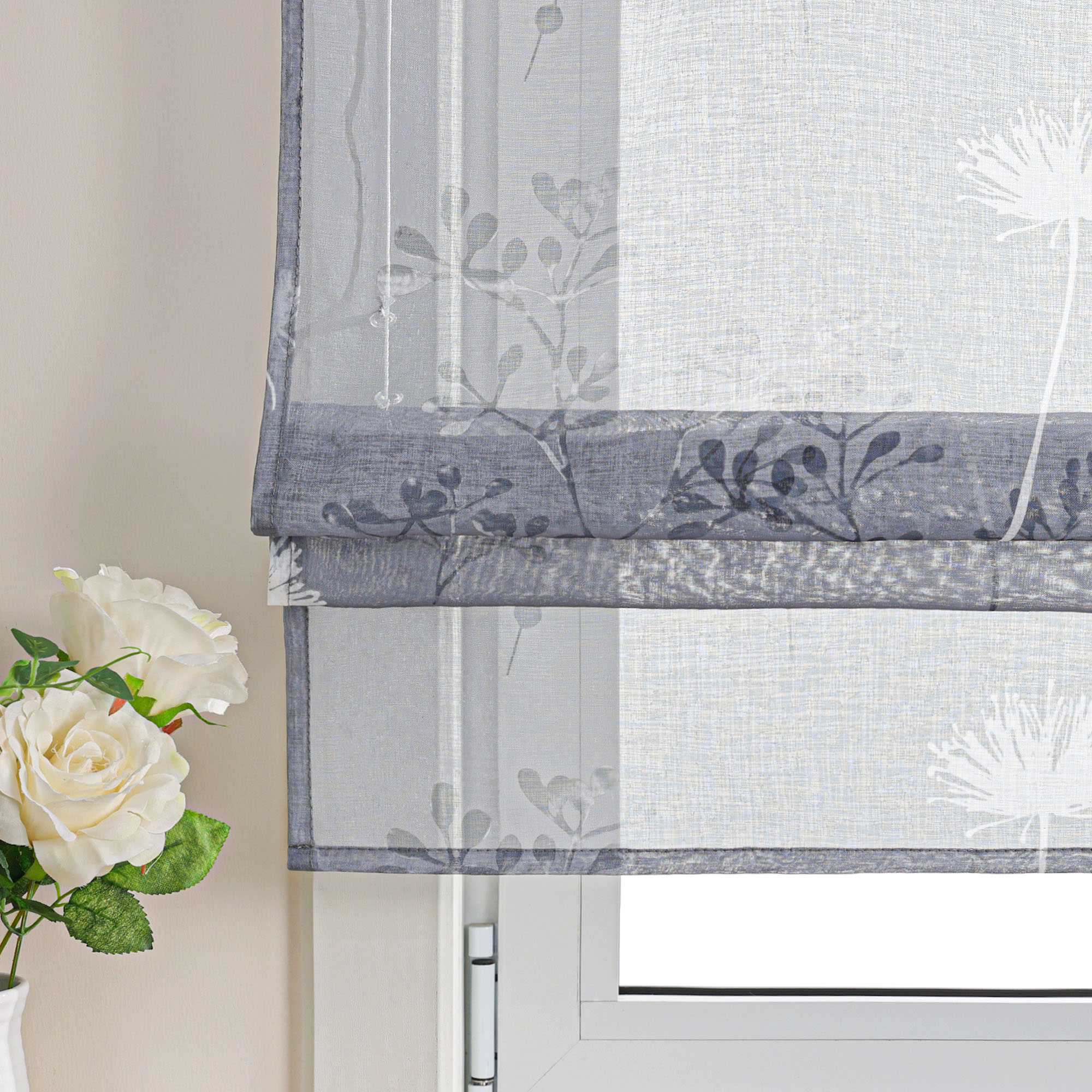 Raffrollo mit Schlaufen Voile Gardinen Landhaus Küche Raffgardinen Schlaufenrollo Transparent