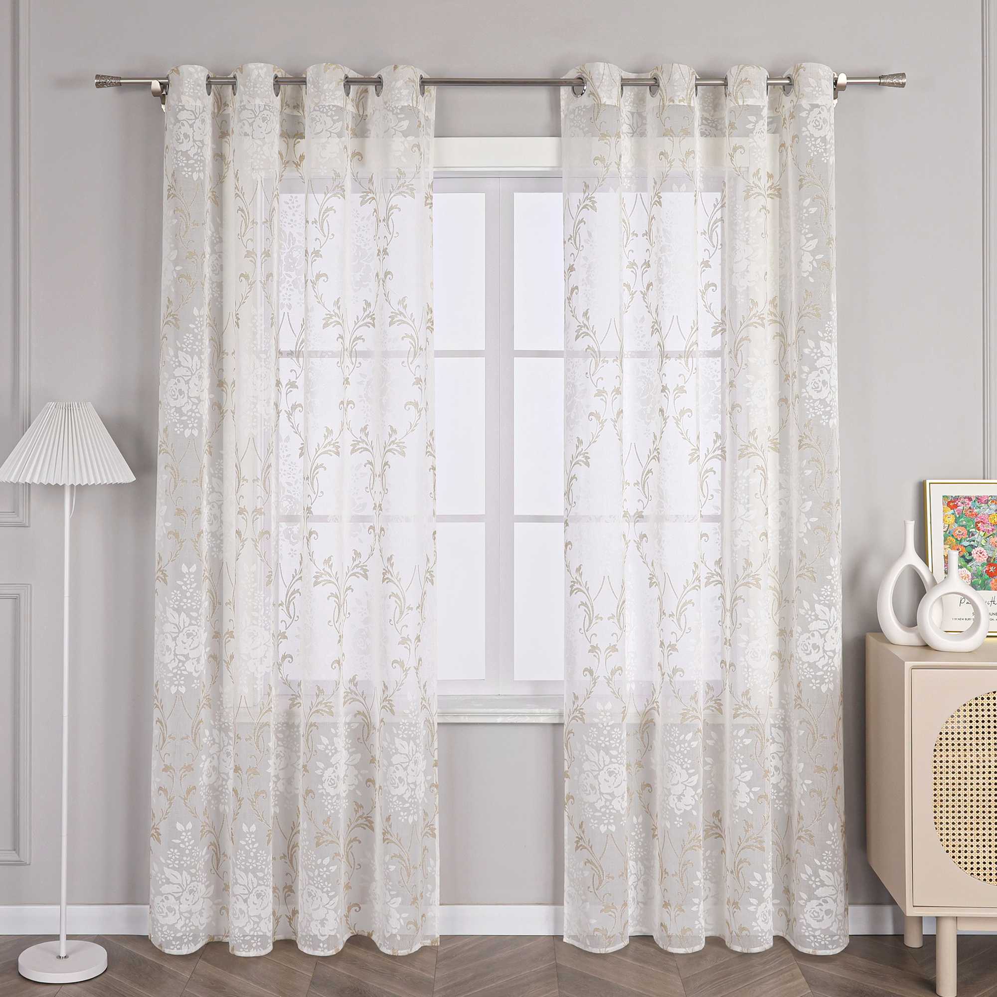 Elegante Transparente Gardinen mit Rankenmuster Ösenschal 1 stück