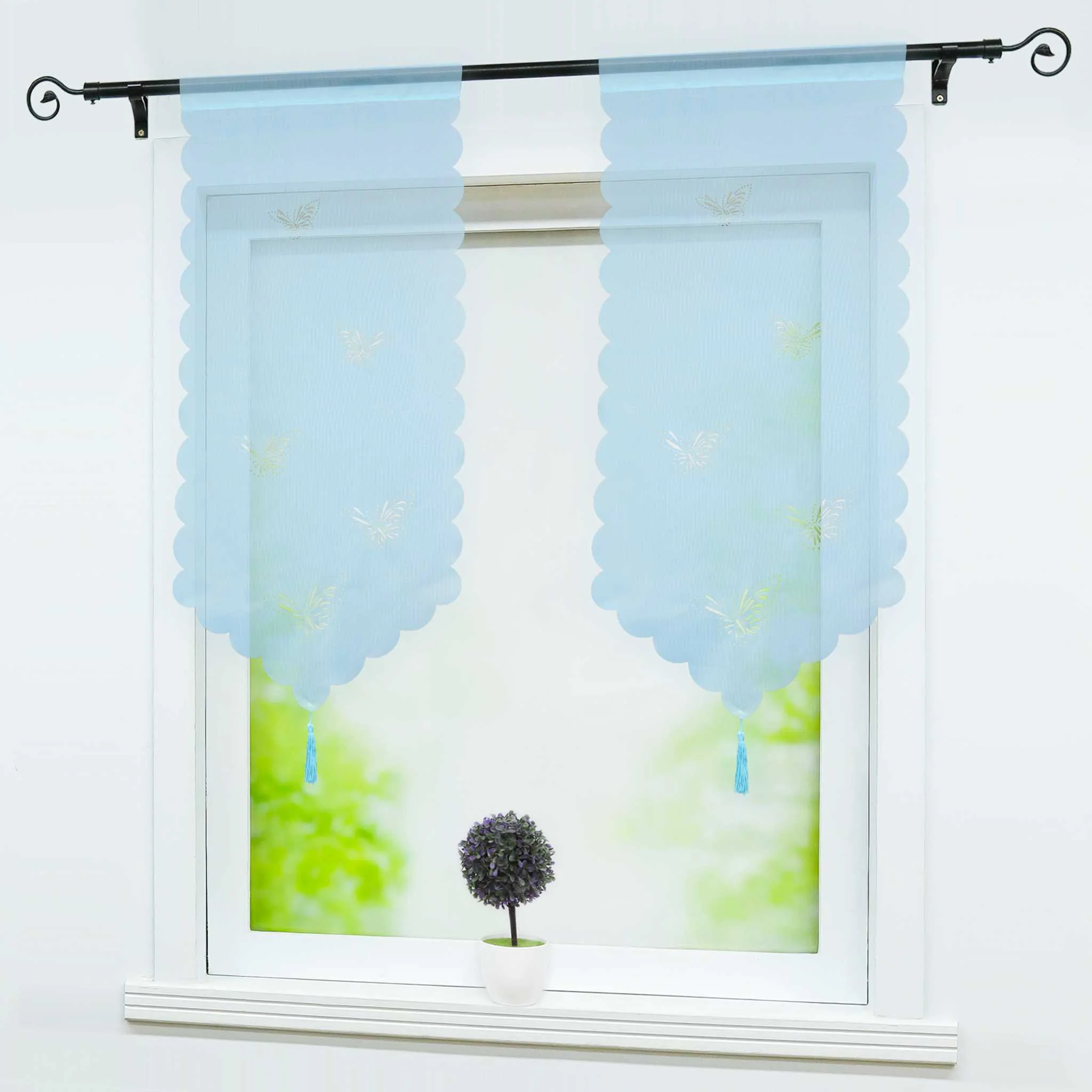 Transparente Scheibengardine mit Schmetterlingsdesign Dreiecksabschluss 1 Stück