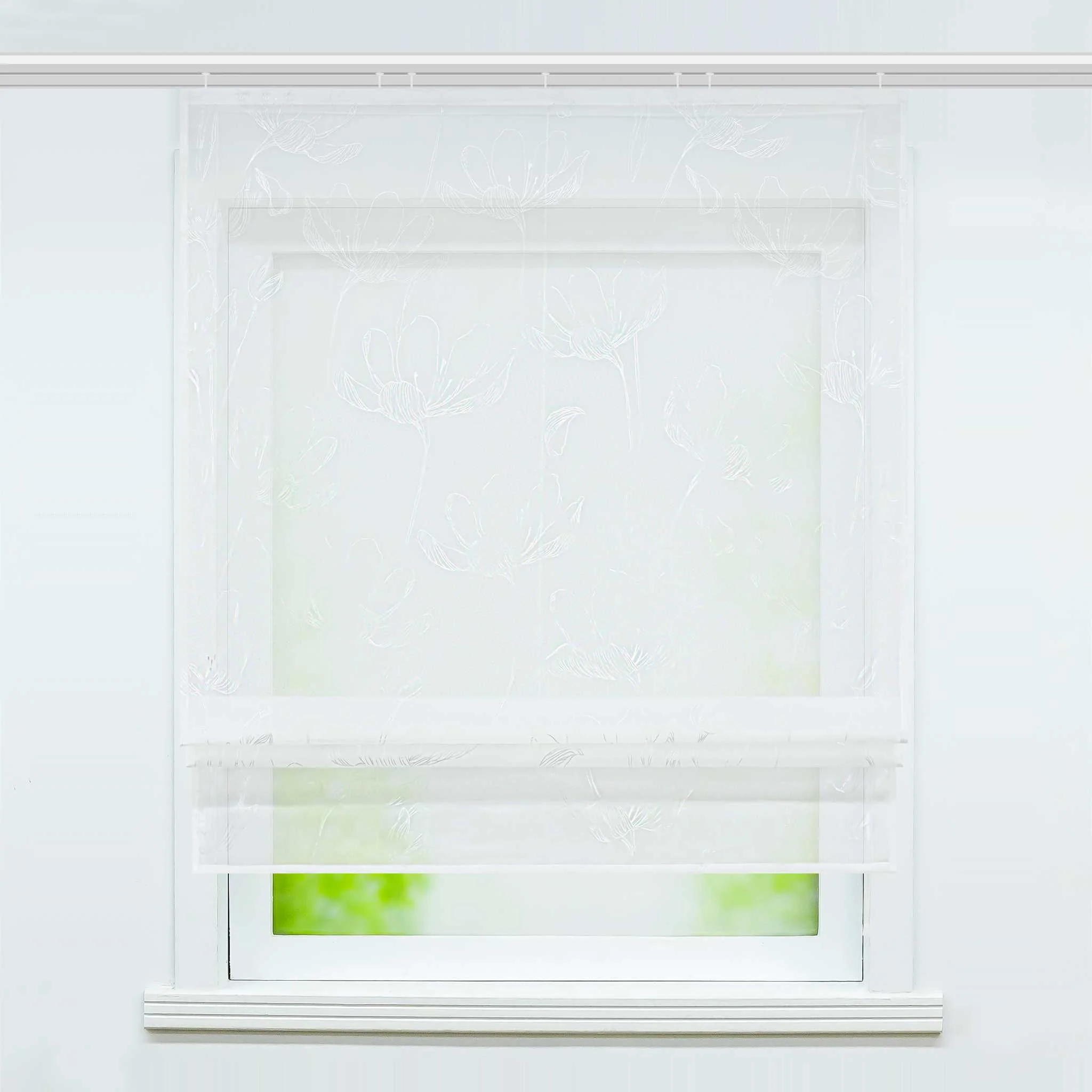 Transparente Raffrollo mit Lotusmuster und Klettband