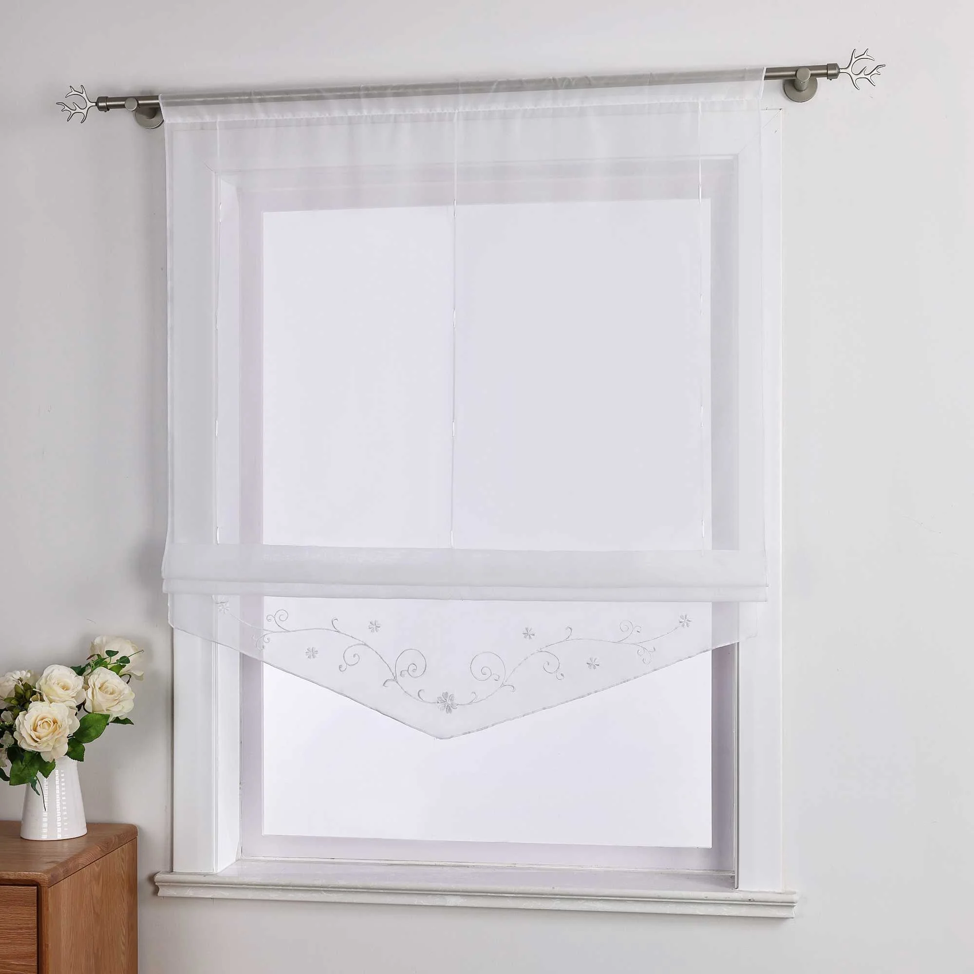 Raffrollo durch Strangendurchzug mit Blumenmuster Modern Transparent 1 Stück