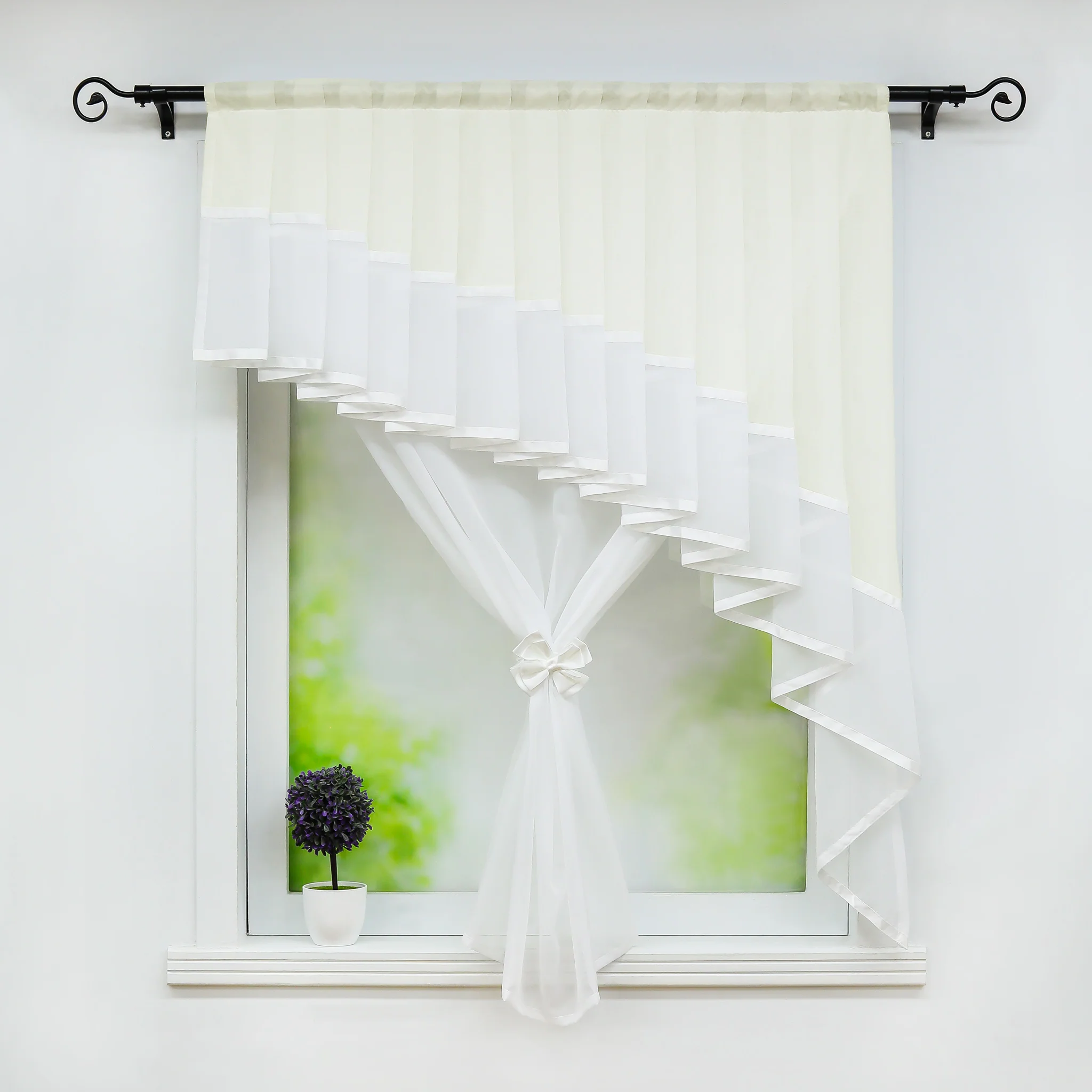 Romantischer transparenter Vorhang mit Volant 2-in-1 Design