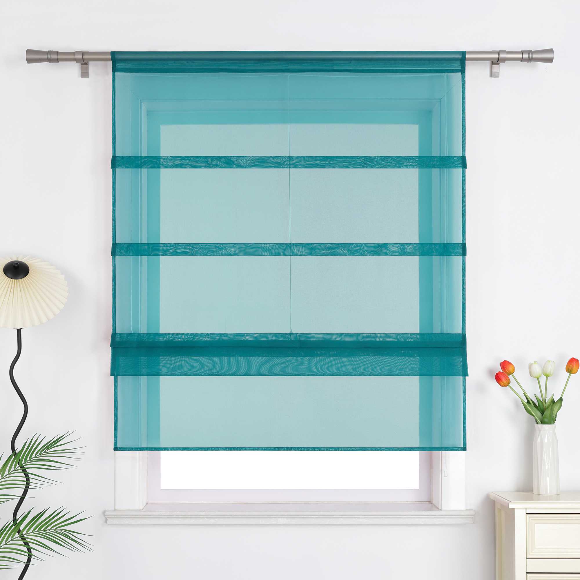 Raffrollo Voile Raffgardinen durch Tunnelzug Bändchenrollo Küche Gardinen Transparent Uni 1 Stück