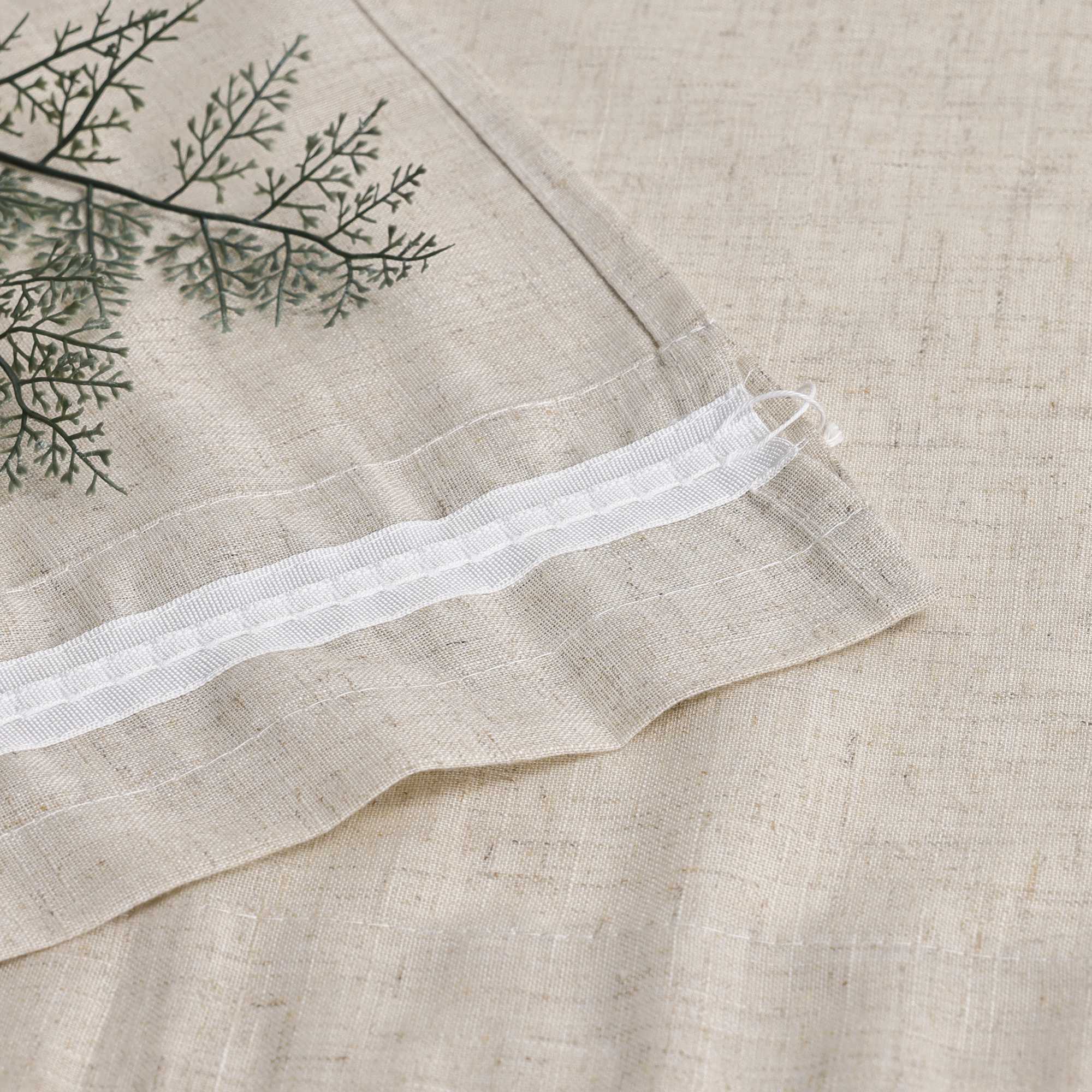 Scheibengardine Kräuselbandgardine unten mit blauem Karomuster aus Leinenimitat halbtransparent 2er Set