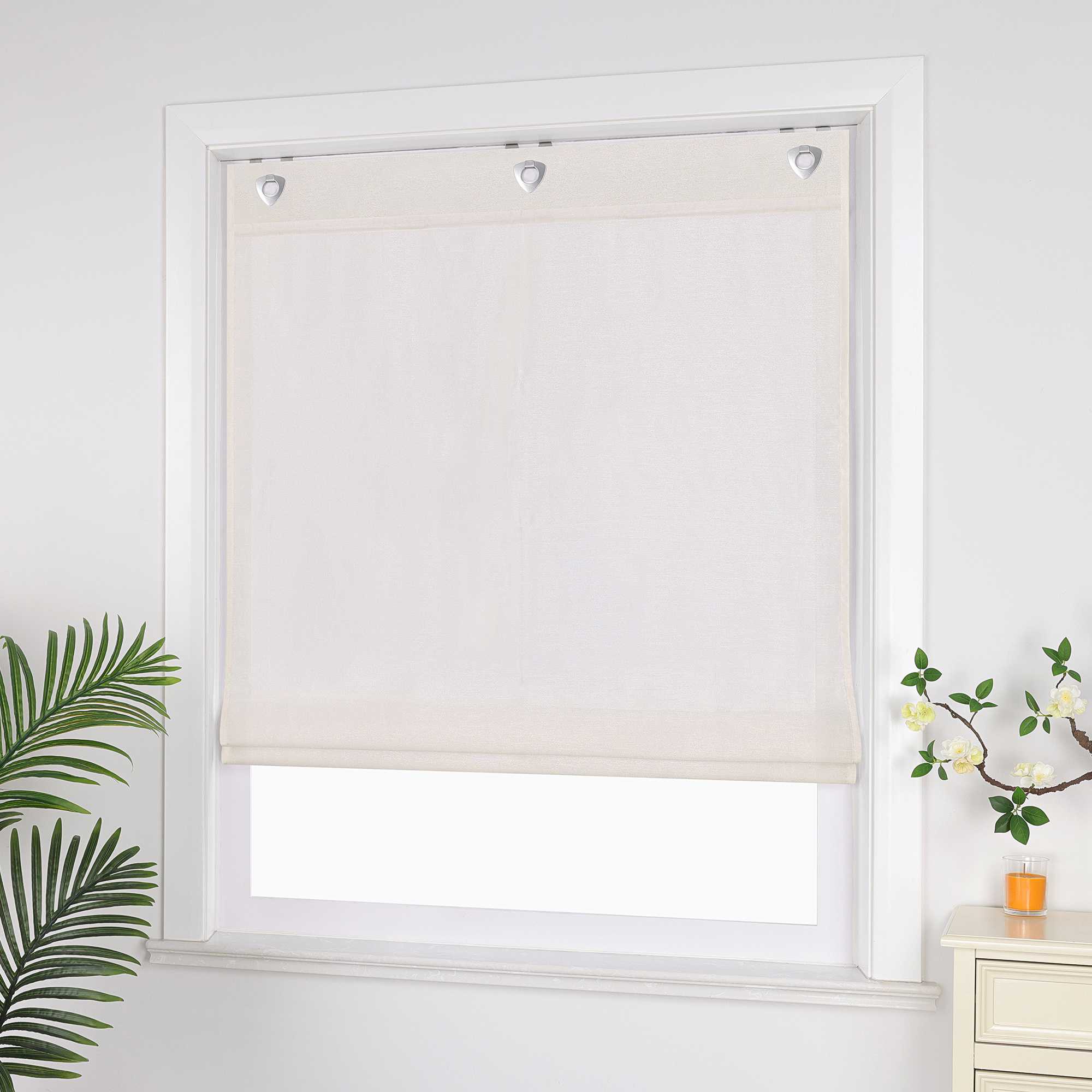 Raffrollo ohne Bohren unifarbe mit feinen horizontalen Streifen