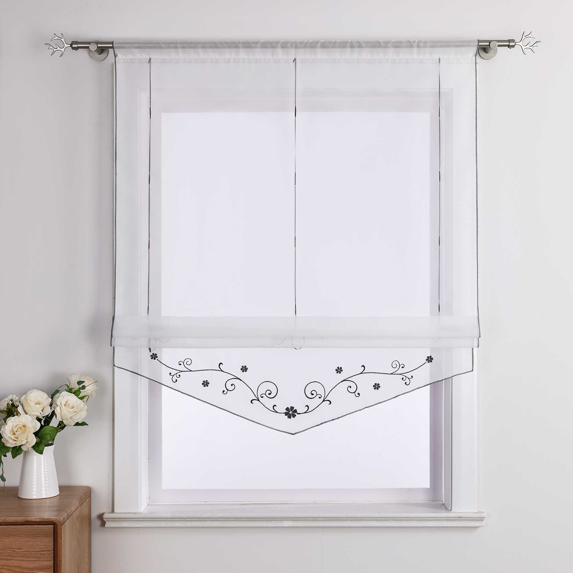 Raffrollo durch Strangendurchzug mit Blumenmuster Modern Transparent 1 Stück