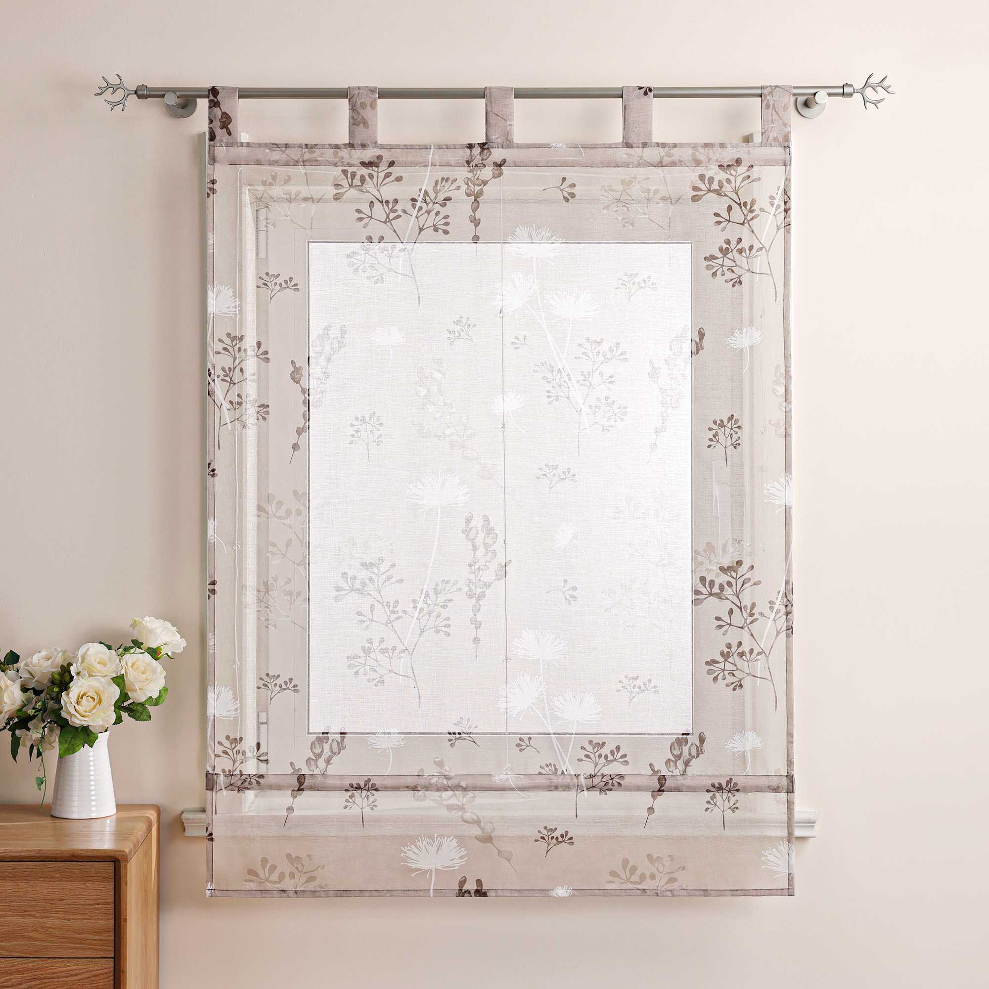 Raffrollo mit Schlaufen Voile Gardinen Landhaus Küche Raffgardinen Schlaufenrollo Transparent