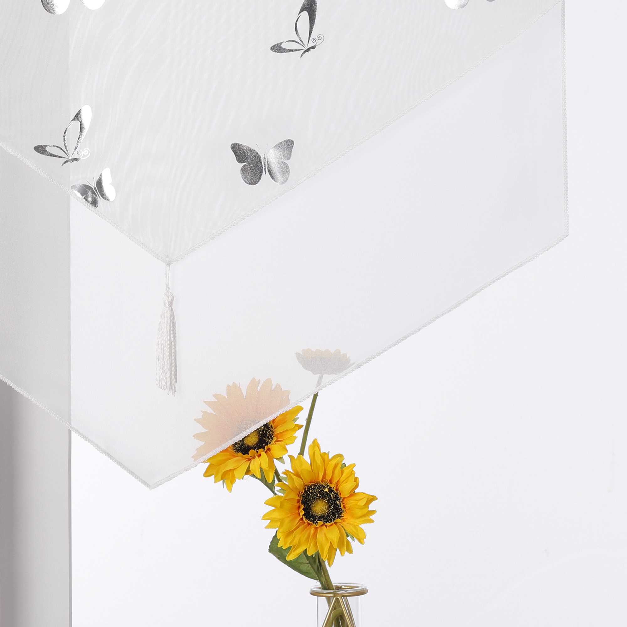 Scheibengardine Bistrogardine mit Schmetterlingsmuster Modern Voile Küche Gardinen Transparent 1 Stück