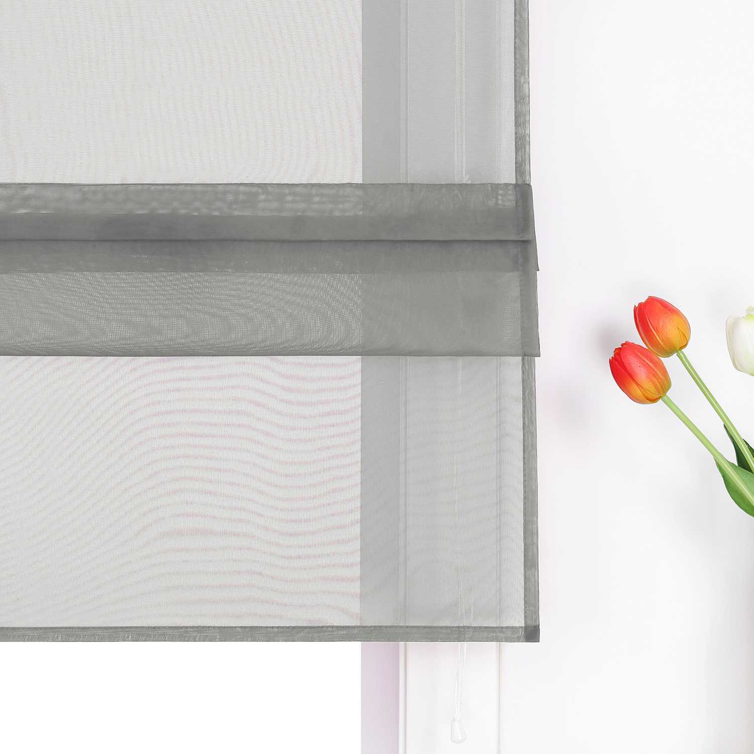Raffrollo Voile Raffgardinen durch Tunnelzug Bändchenrollo Küche Gardinen Transparent Uni 1 Stück