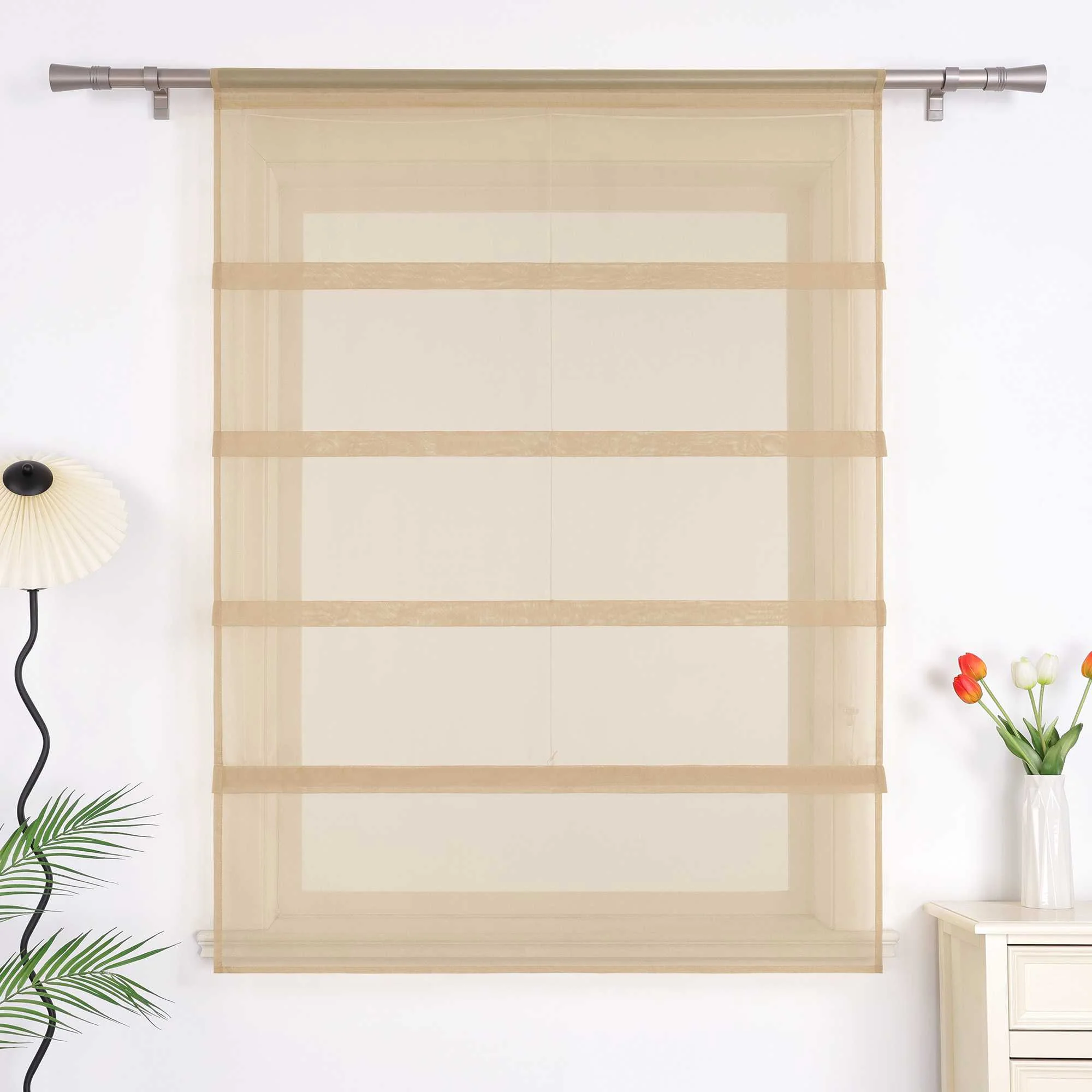 Raffrollo Voile Raffgardinen durch Tunnelzug Bändchenrollo Küche Gardinen Transparent Uni 1 Stück