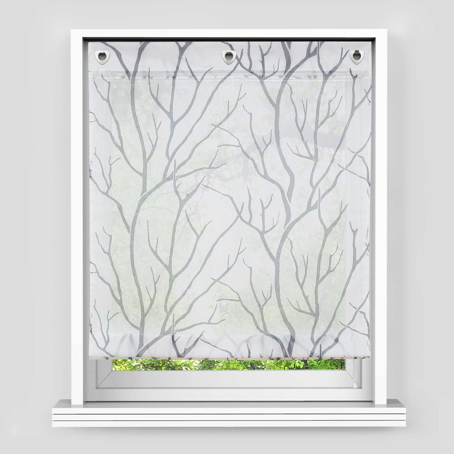 Rollos mit U-Haken halbtransparent Zweigmuster Lichtdurchlässig 1 Stück