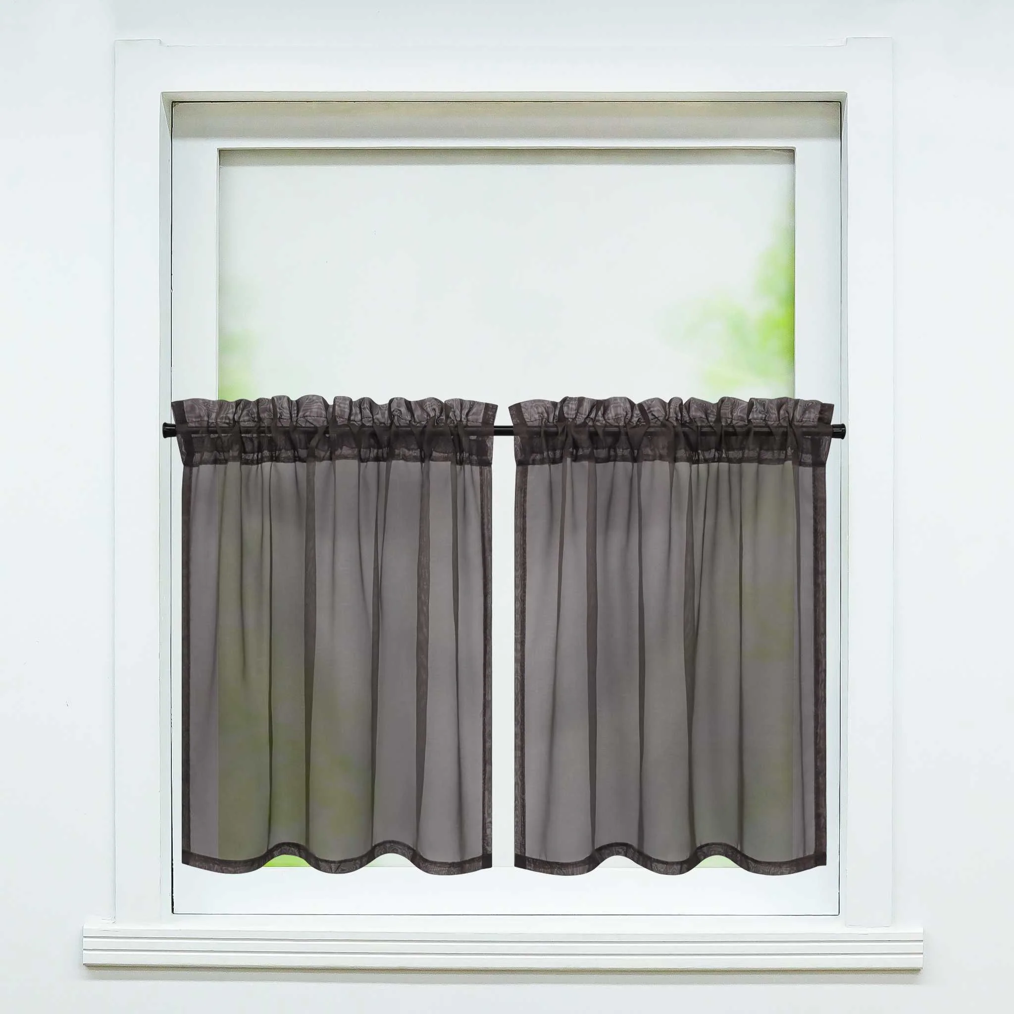 Scheibegardine durch Stangendurchzug zusammenziehbar Transparent Unifarbe Luftdurchlässig zusammenziehbar 2 Stück