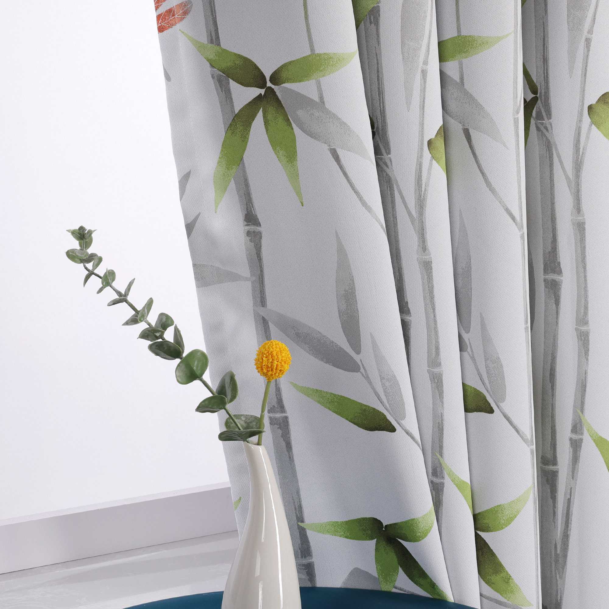 Verdunkelungsvorhänge Ösenschal Blickdicht mit Bambusmuster Hitzeschutz schlafzimmer Thermovorhang