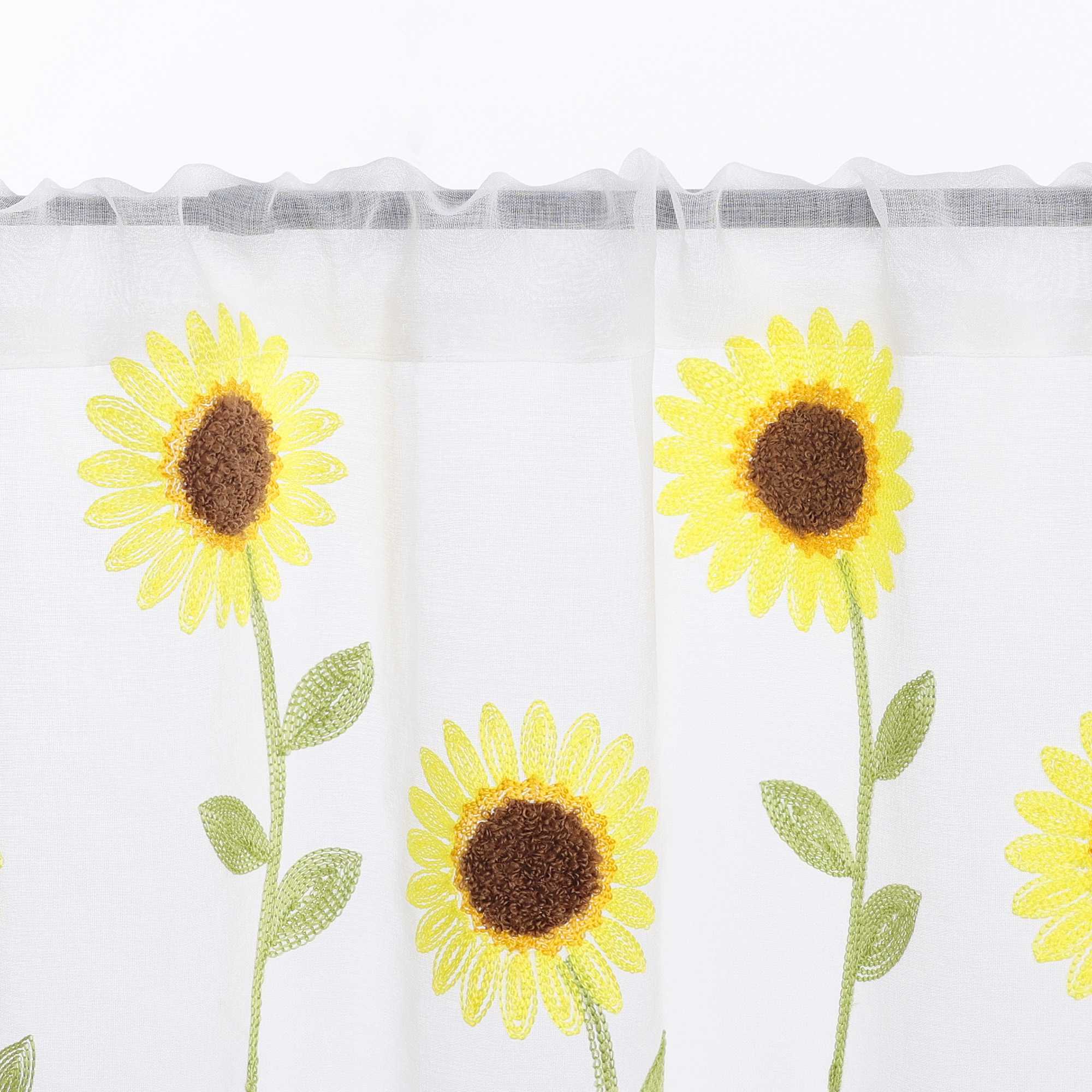 Scheibengardinen Bistrogardinen durch Tunnelzug Voile Küche Kinderzimmer mit Sonnenblume Stickerei Halbtransparent