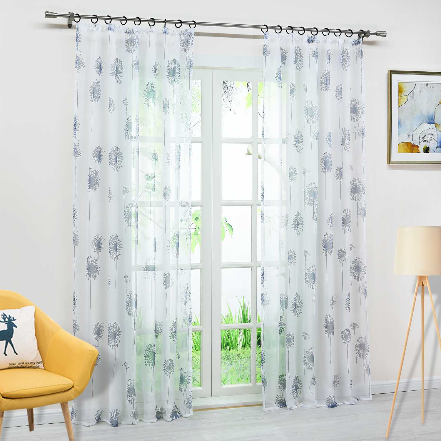 Transparenter Vorhang mit Pusteblumenmuster leicht Schutzfunktion Lichtdurchlässigkeit Gartenstil 1 Stück