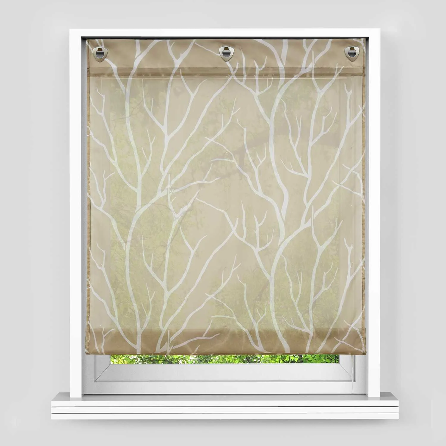 Rollos mit U-Haken halbtransparent Zweigmuster Lichtdurchlässig 1 Stück