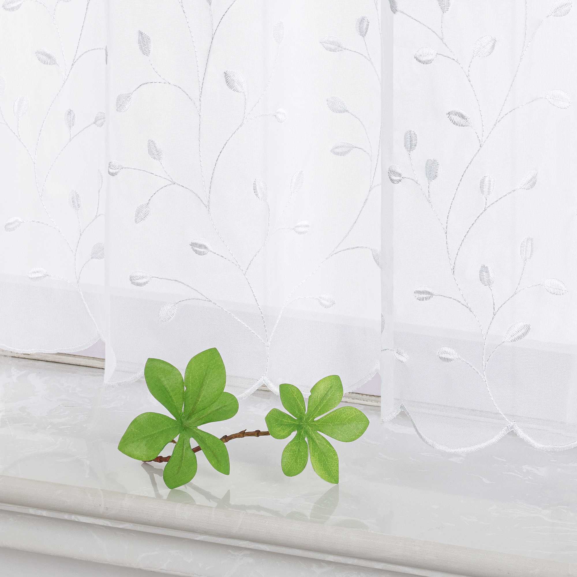 Scheibengardine mit Blumenstickerei Modern Voile Bistrogardine mit Lochleiste Unifarbige Kurzstores Landhausstil Transparent 1 Stück