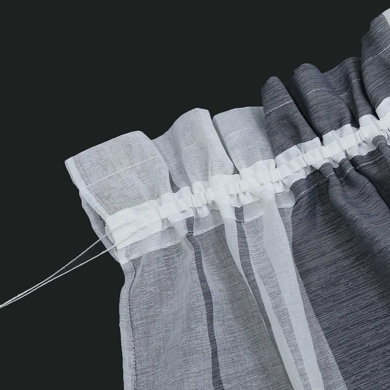 Scheibengardine durch Stangendurchzug zusammenziehbar weiße Streifenmuster halbtransparent 1 Stück