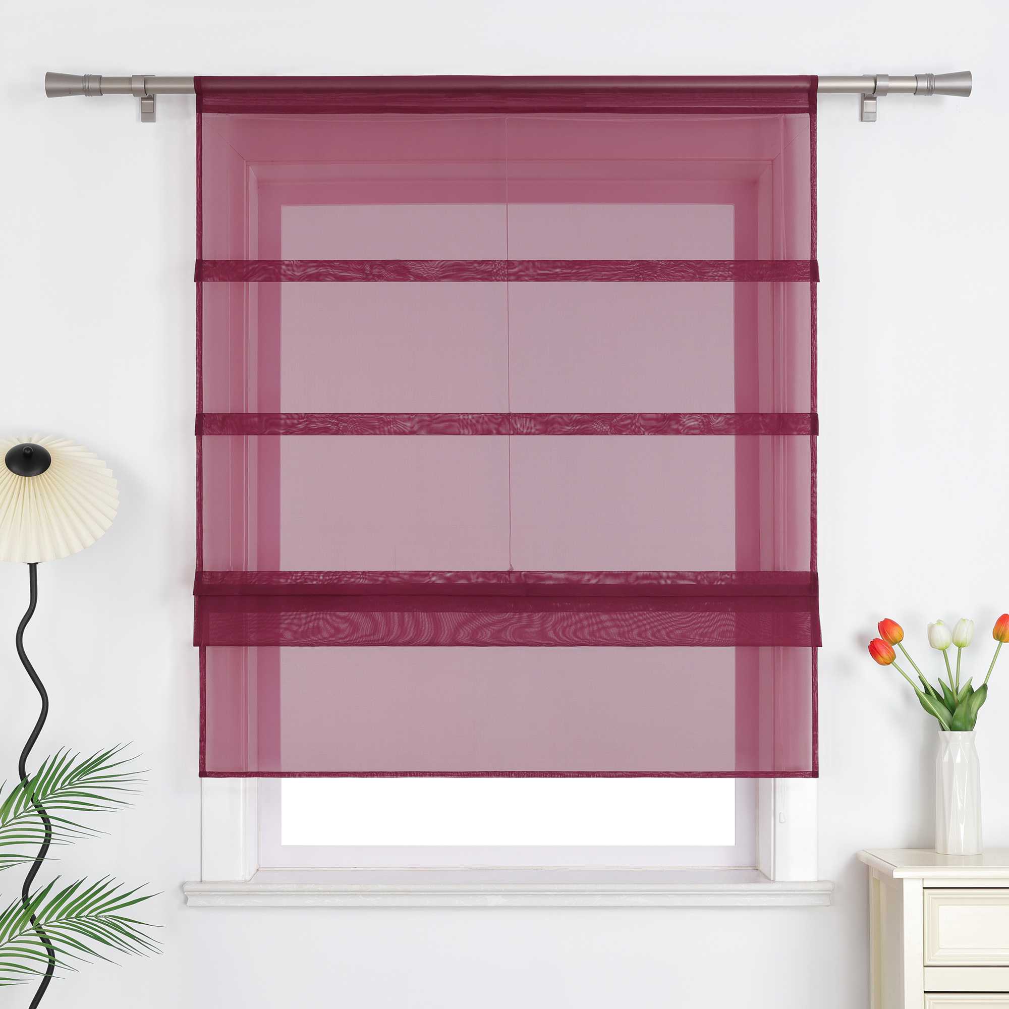 Raffrollo Voile Raffgardinen durch Tunnelzug Bändchenrollo Küche Gardinen Transparent Uni 1 Stück