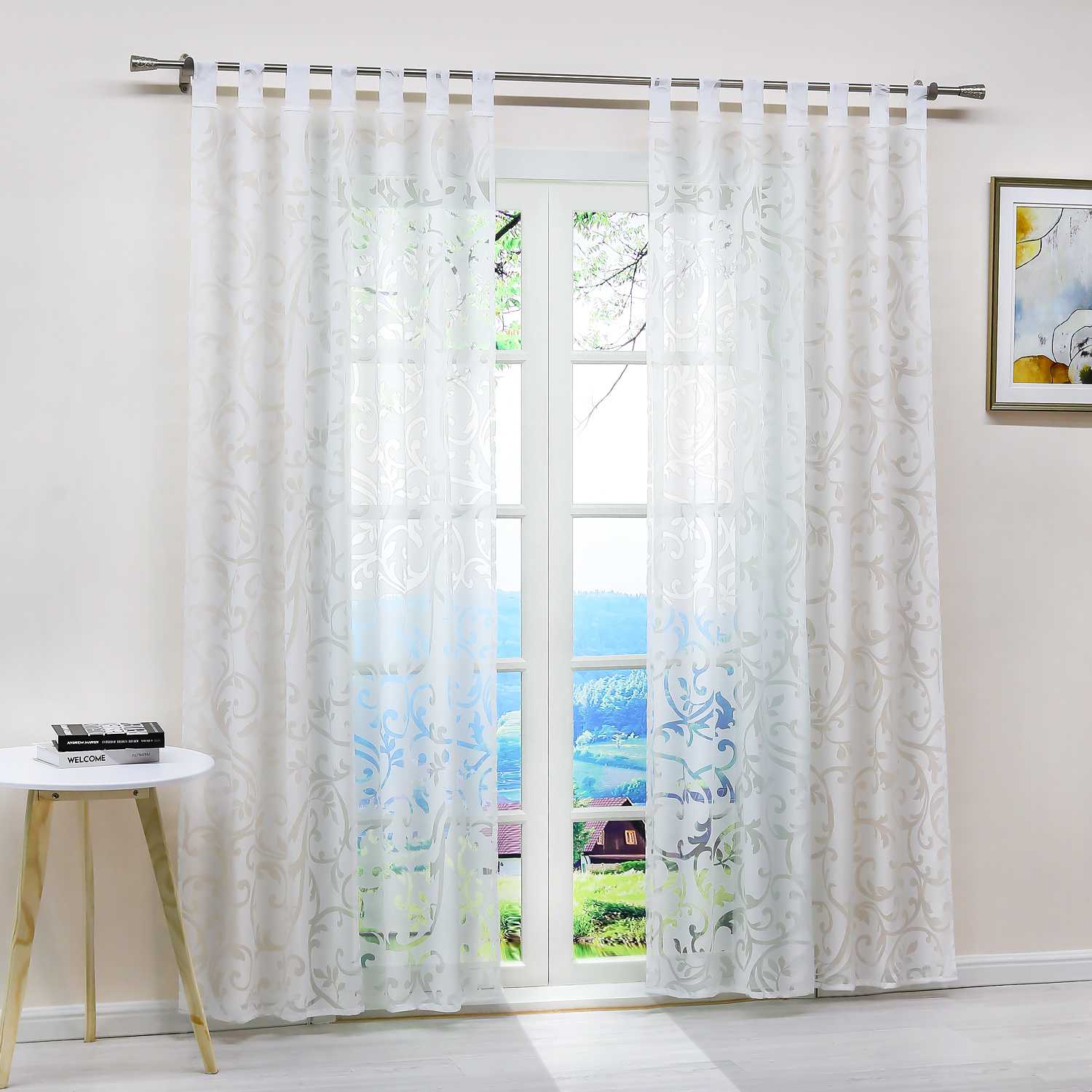 Eleganter transparenter Vorhang mit floralem Muster lichtdurchlässiger Fensterschal für Wohnzimmer 1 Stück