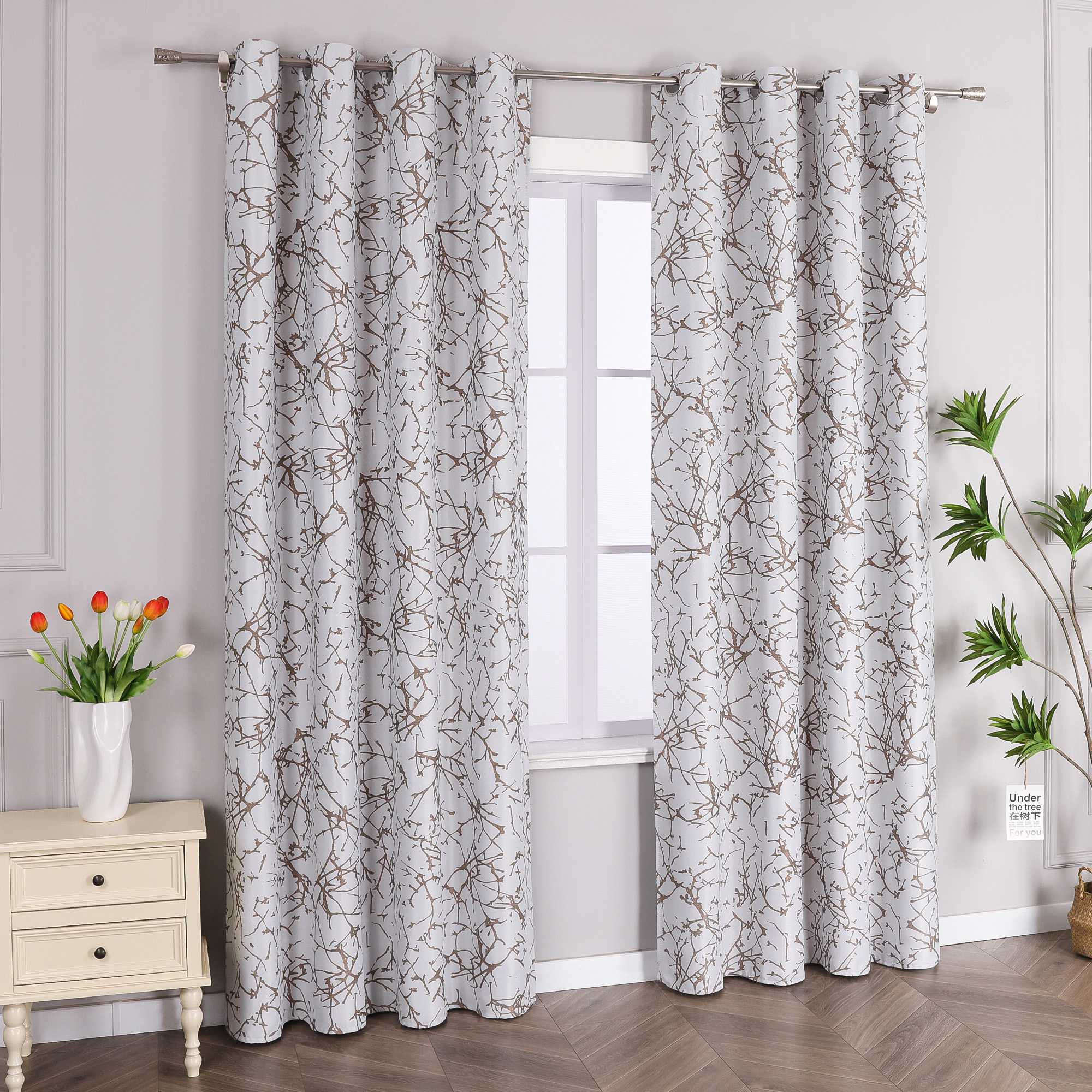 Verdunkelungsvorhang Blickdichte Gardinen Ösenschal mit Zweigdruck Thermovorhang Schlafzimmer Wohnzimmer 1 Stück