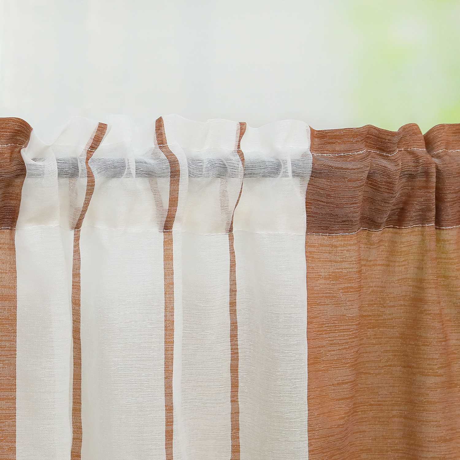 Scheibengardine durch Stangendurchzug zusammenziehbar weiße Streifenmuster halbtransparent 1 Stück