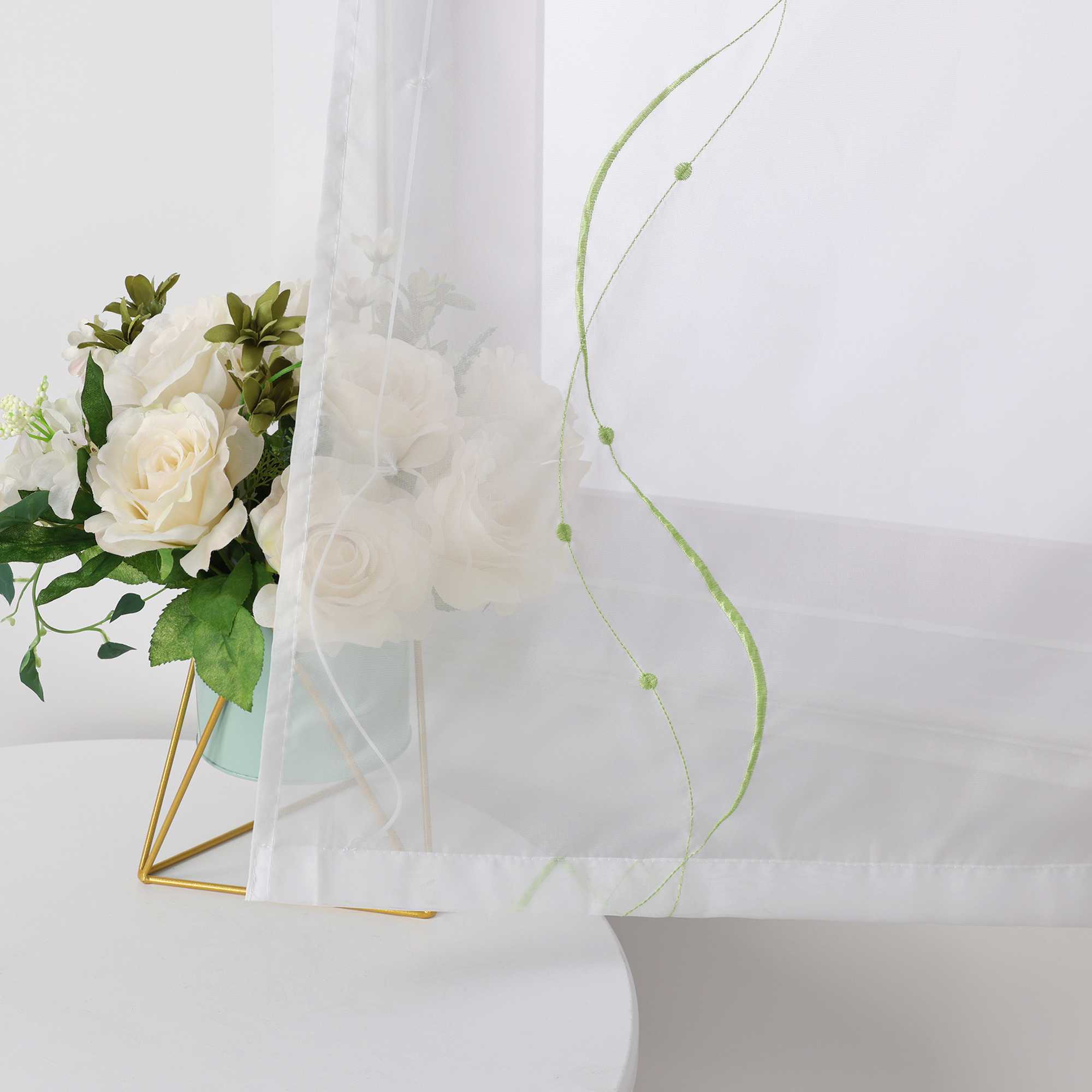 Rollos ohne Bohren Weiß Raffgardine mit Ösen Transparent Gardinen mit U-Haken Ösenrollo Modern Bestickt 1 Stück