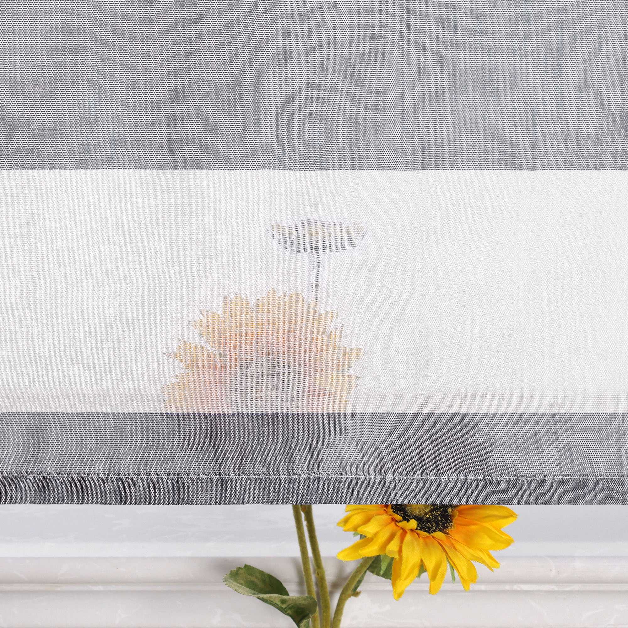 Delien Scheibengardine im Landhausstil mit grauen und weißen Streifen