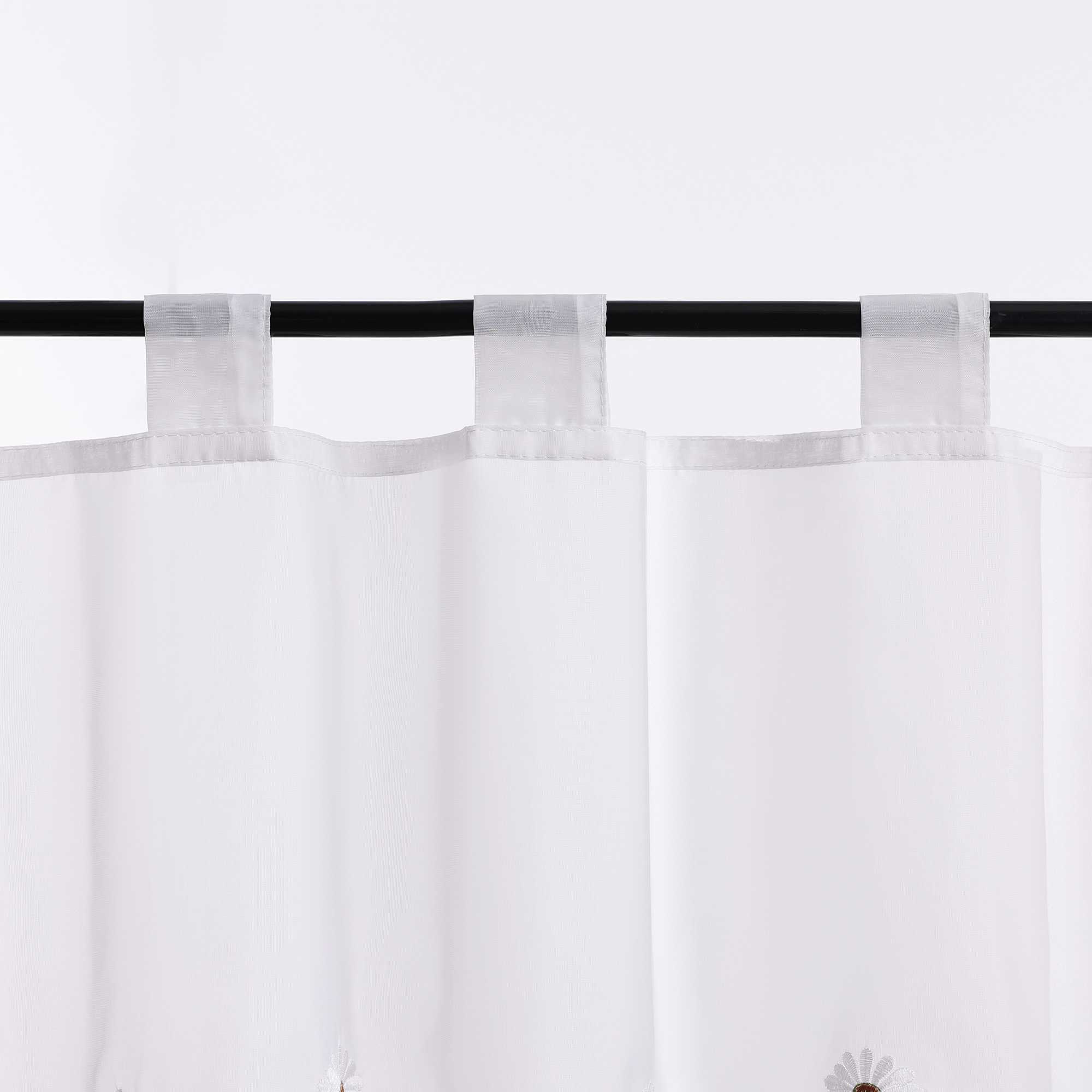 Scheibengardinen Bistrogardine Schlaufen Küche Gardinen Landhausstil Transparent Kurzstores mit kleiner Gänseblümchen-Stickerei