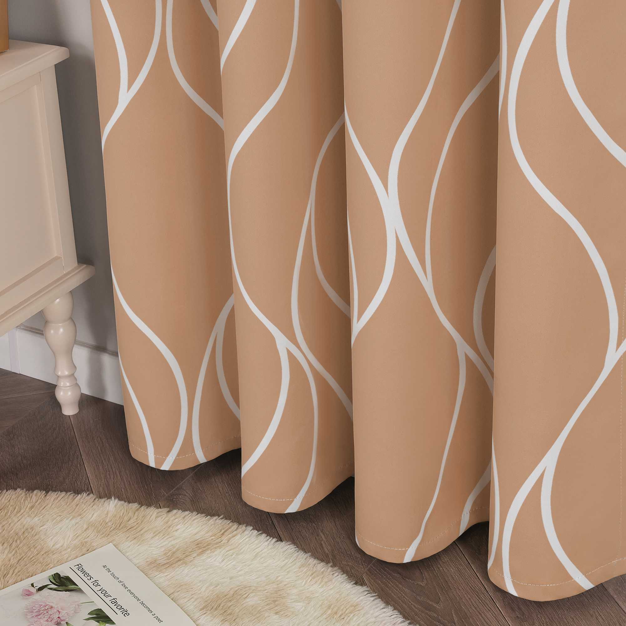 Verdunkelungsvorhänge Ösenschal mit Wellenmuster Blickdichte Landhaus Schlafzimmer  1 St.